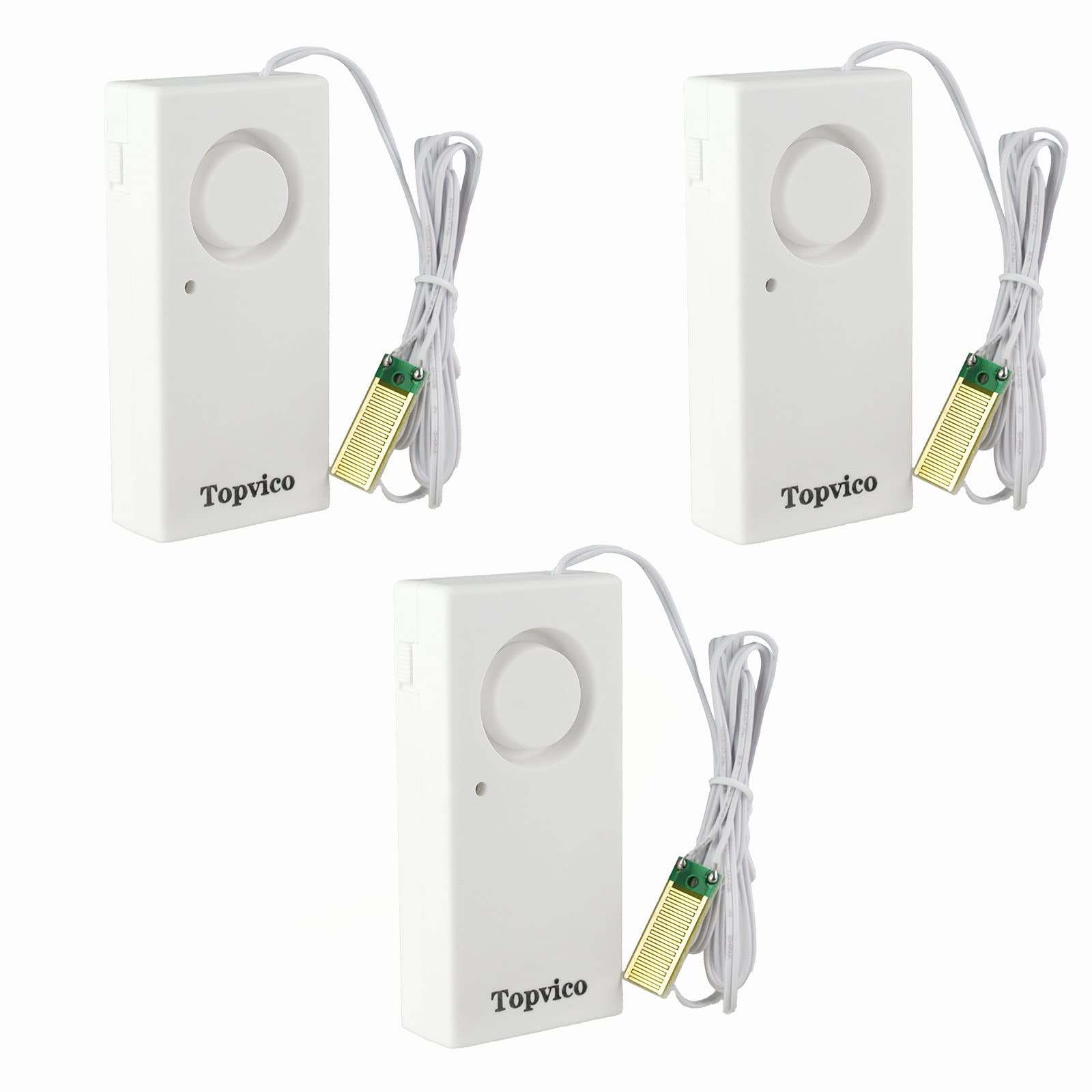 Topvico Water Leak Sensor Detector Flood 3 Pack (120db/37.8" Cable), White