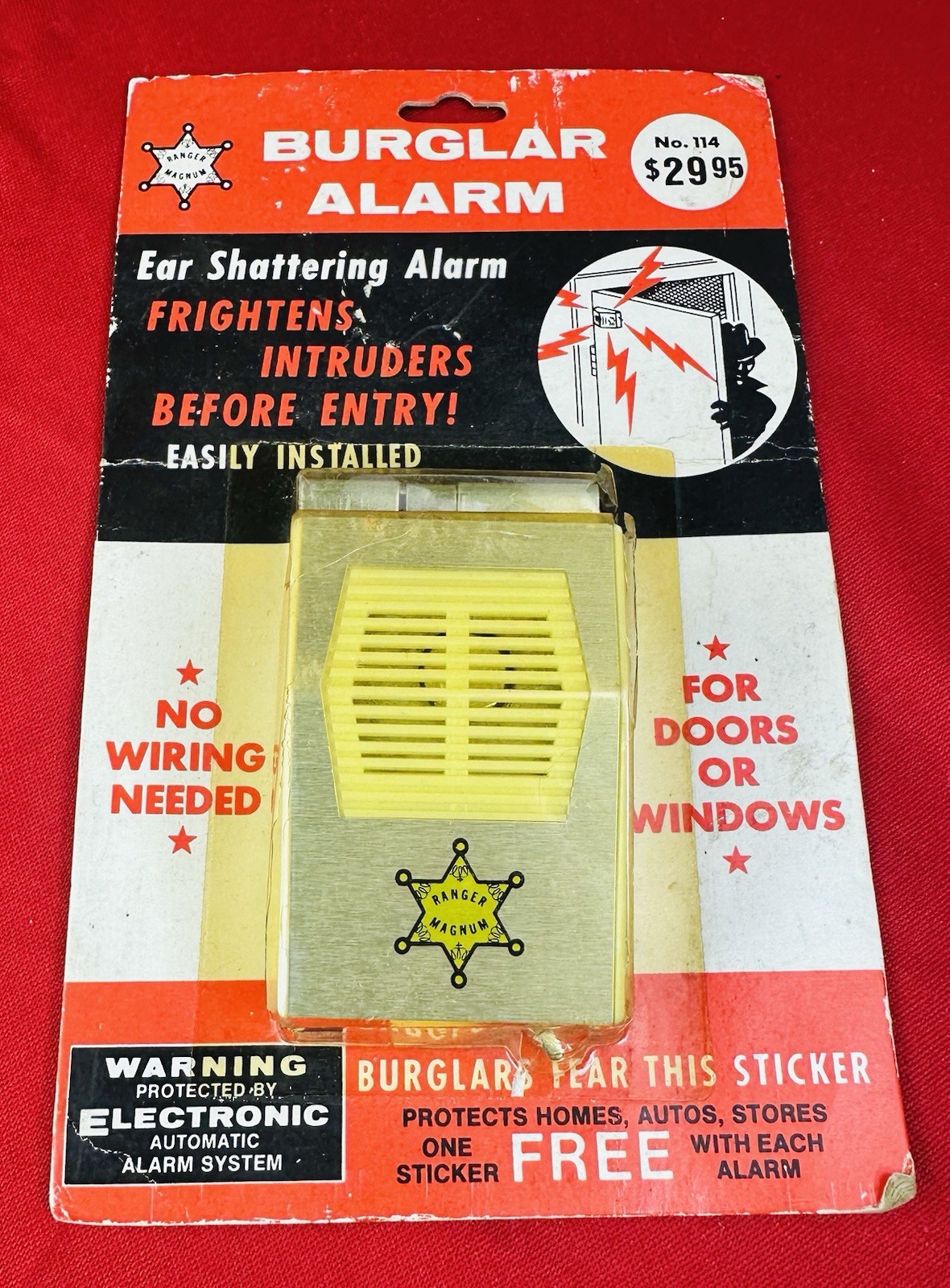 Vtg 1960s Ranger Magnum Door Window Burglar Alarm - New MCM Retro Gift Idea