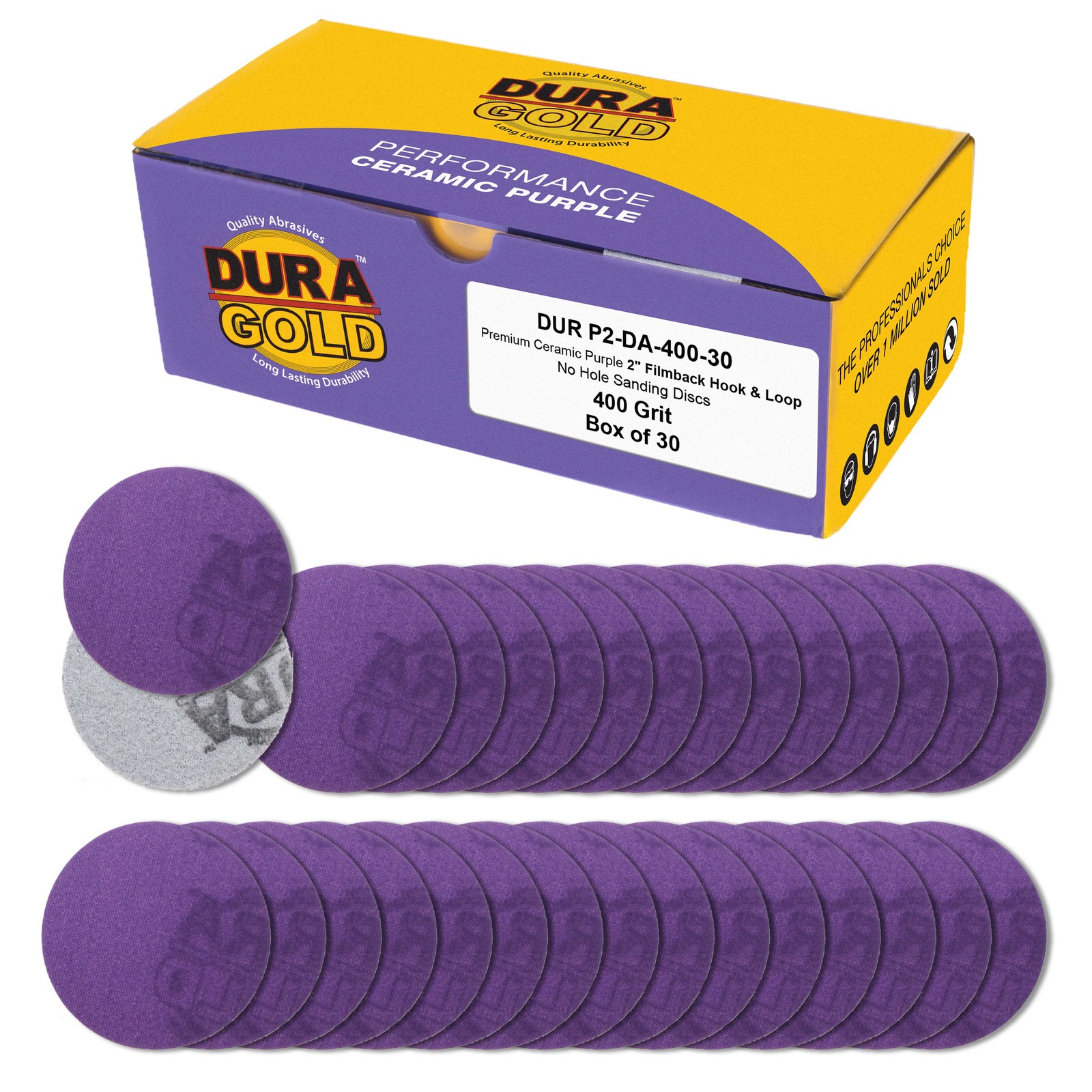 400 Grit 2" Purple Ceramic Sanding Discs, Box of 30 - Hook & Loop Sandpaper