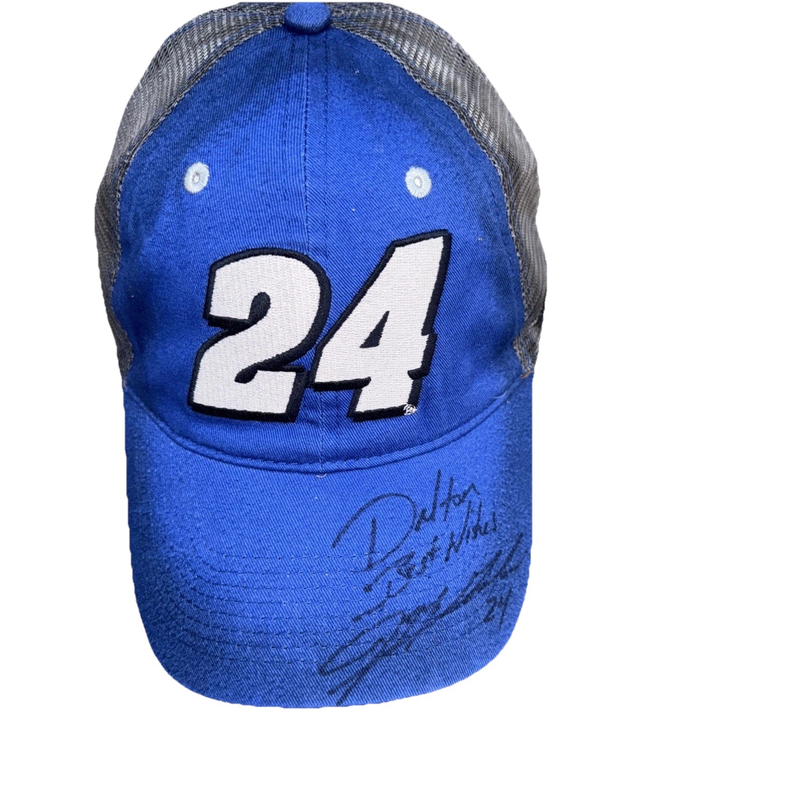 NASCAR #24 Jeff Gordon Signed Royal Blue Trucker Hat Cap Snapback NASCAR Patch