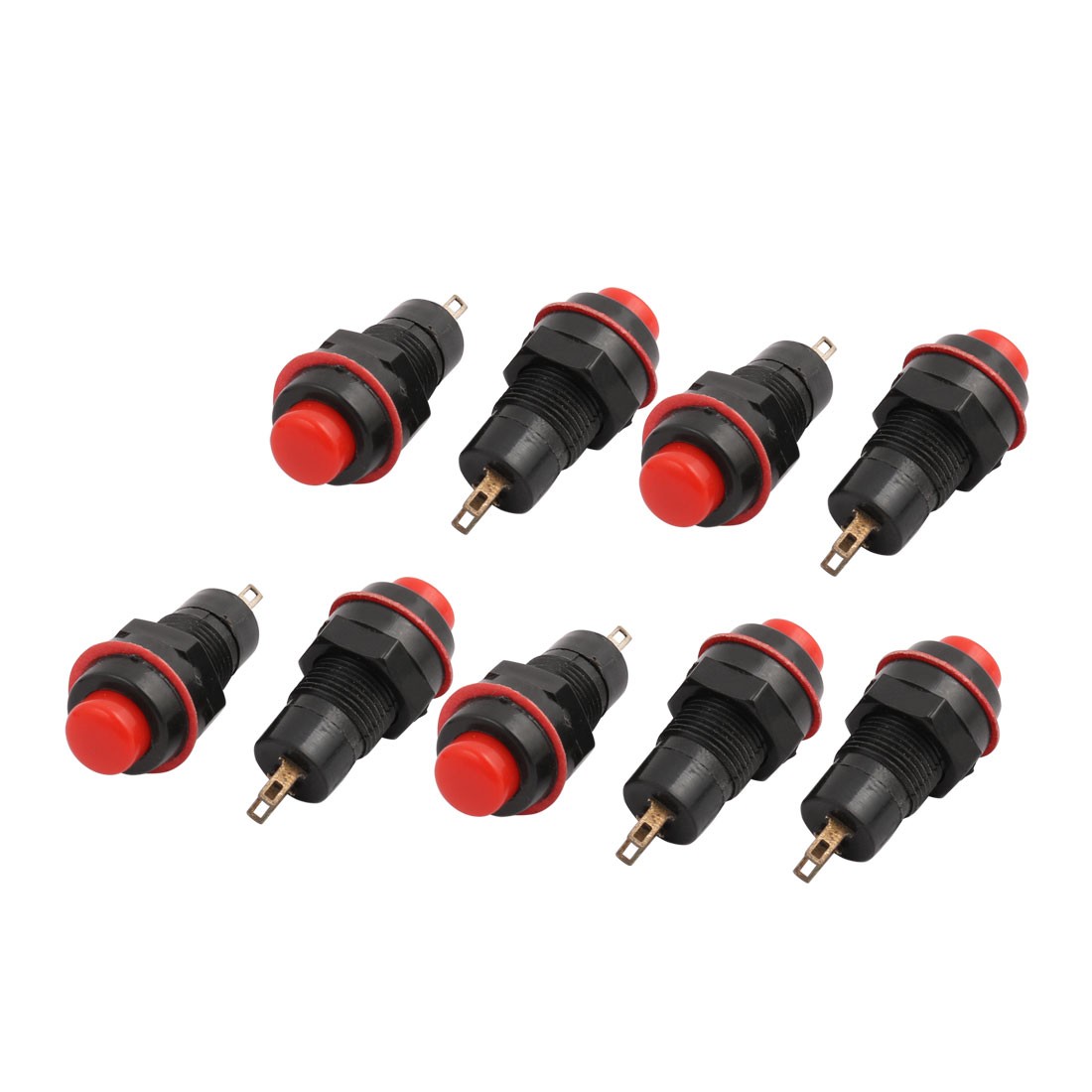 9Pcs 10mm Mini Waterproof Pushbutton Switch Momentary Type Red Plastic Head