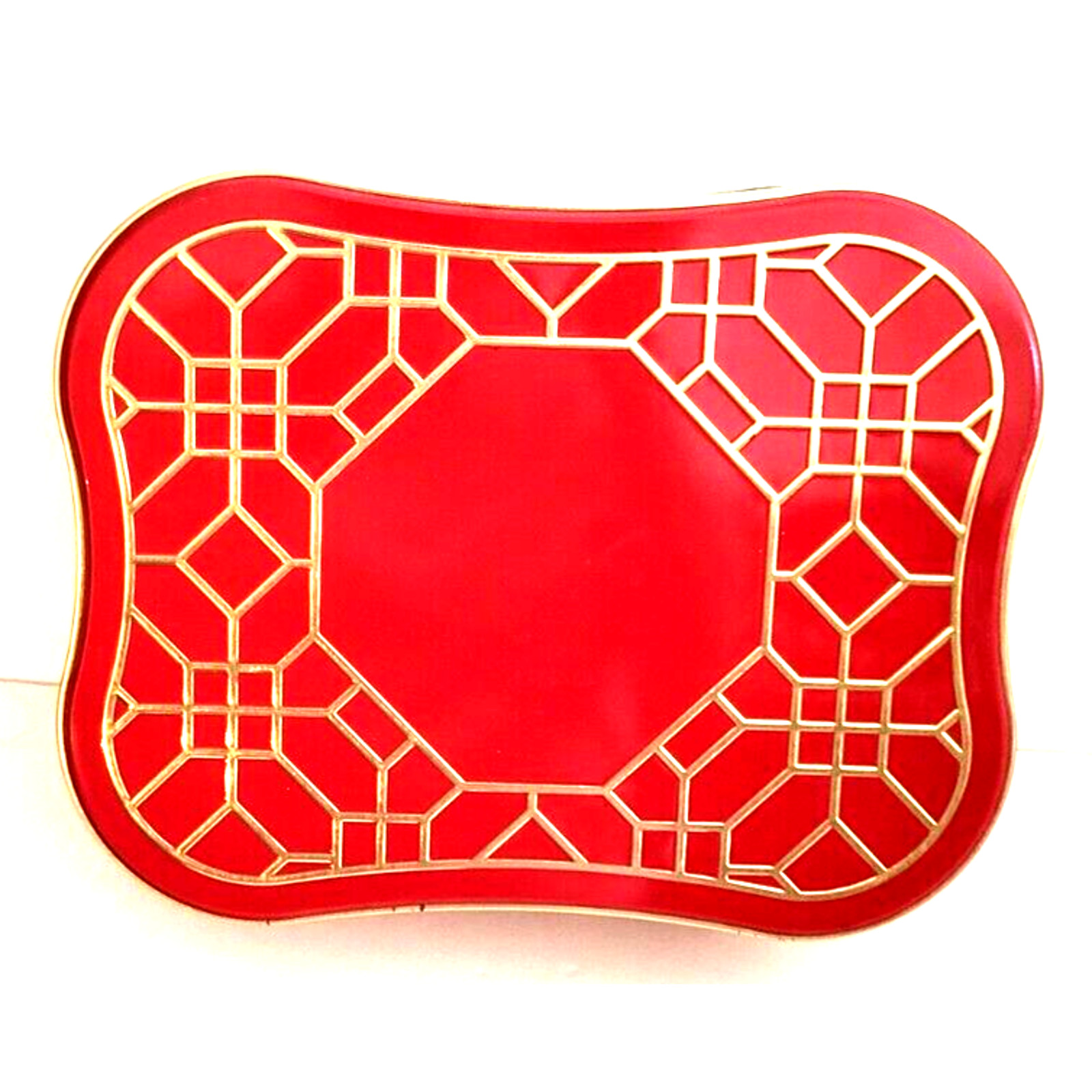Red and Gold Storage Tin Bright and Festive 11.5"x9"x4"