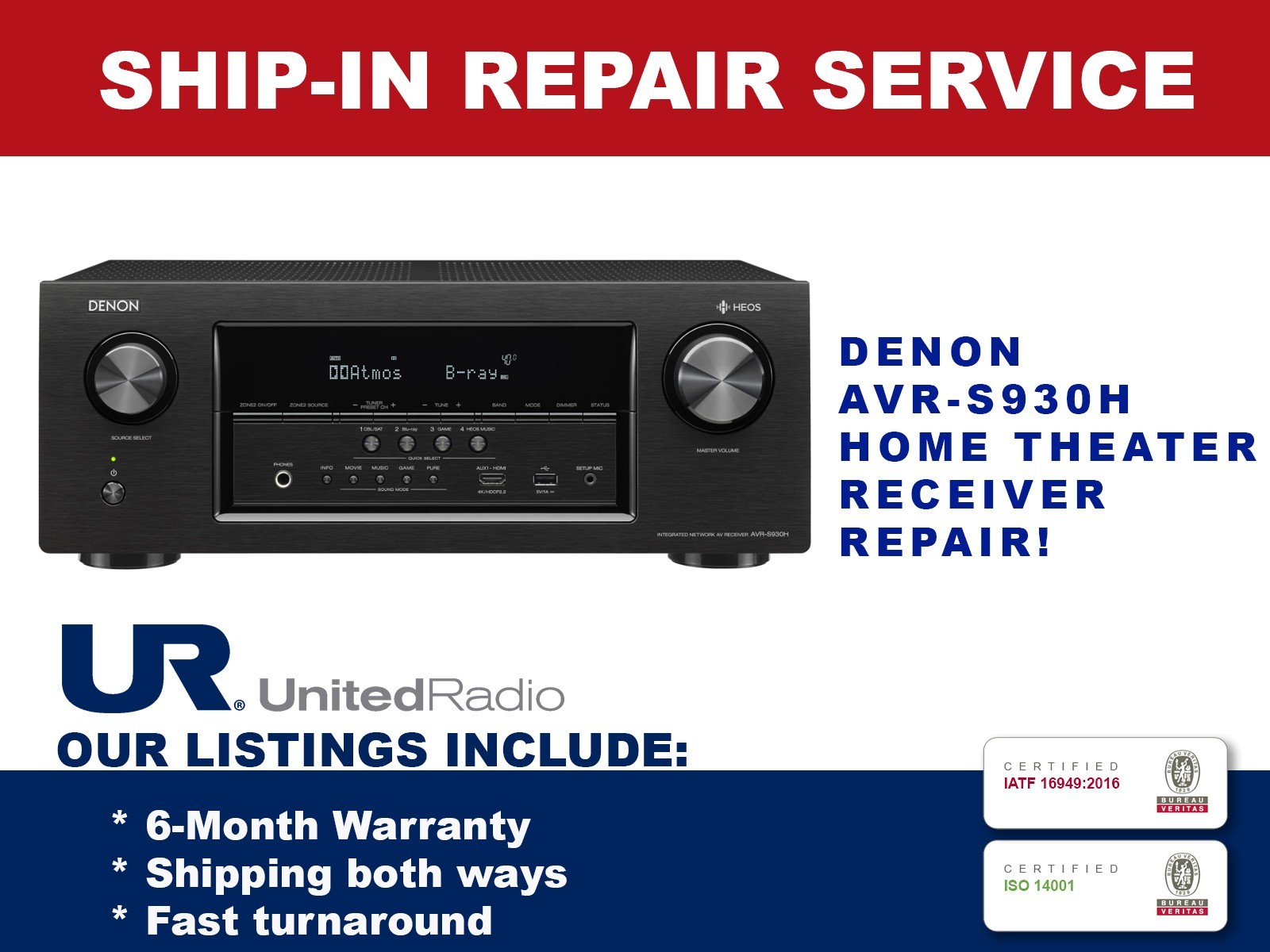 REPAIR SERVICE FOR DENON AVR-S930H 7.2 CHANNEL HOME THEATER RECEIVER