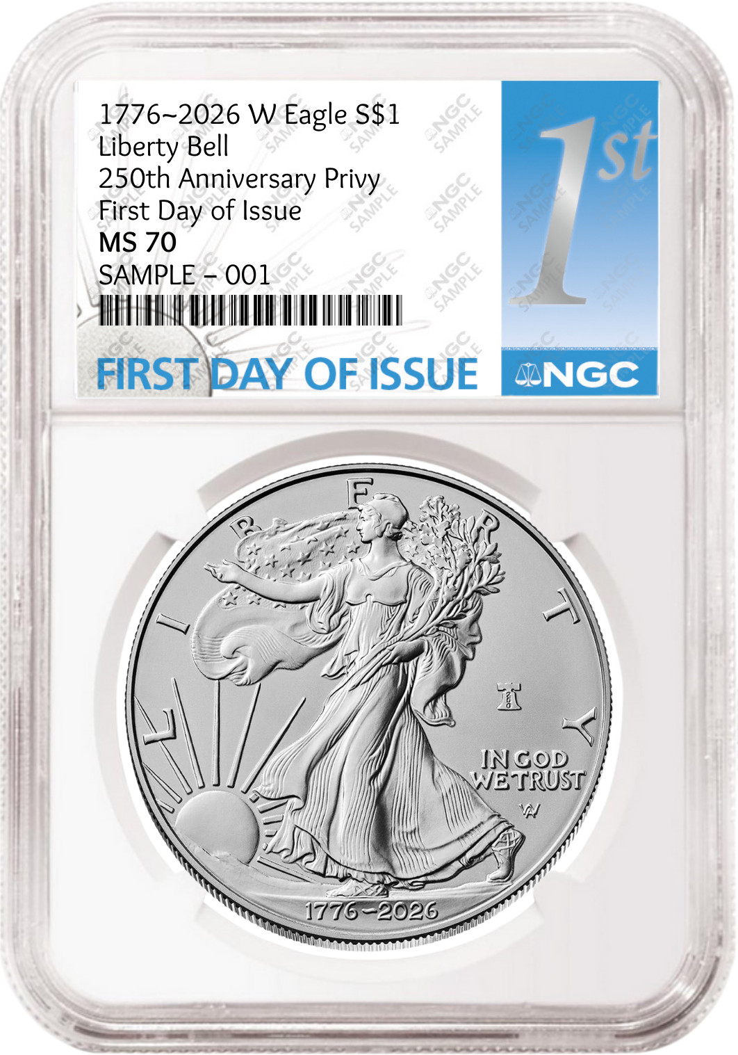 2026 W Enhanced Uncirculated Silver Eagle NGC MS 70, FDOI 250th 1st Pre-sale 2