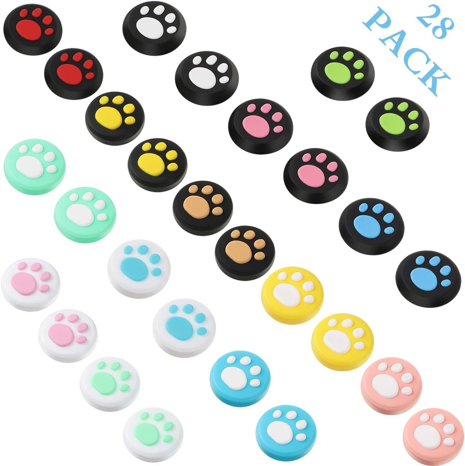28 Pieces Replacement Cute Cat Claw Design Thumb Grip Caps Thumb Grips Analog St