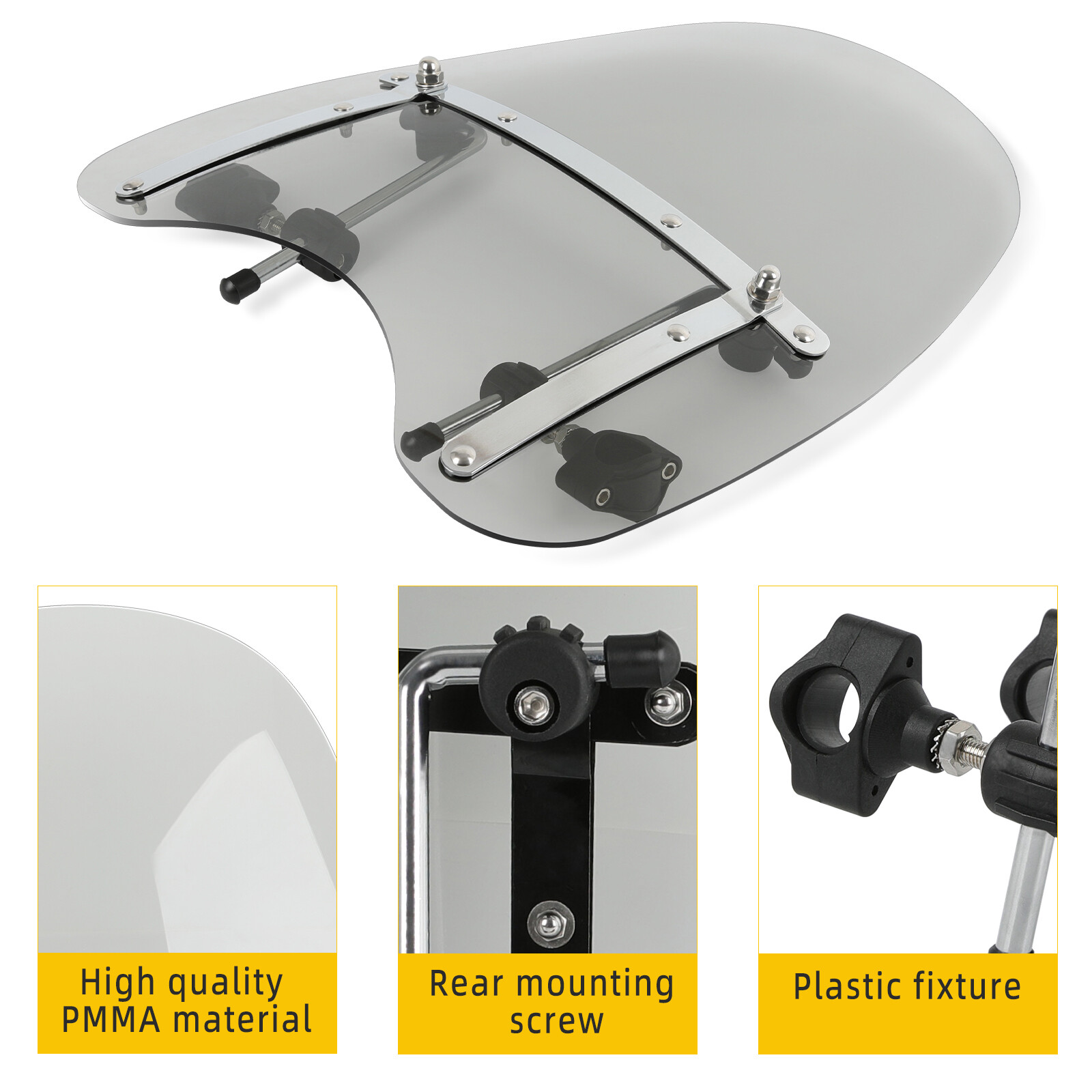 For Scooter E-bike 18"x16" Large Smoke Windshield Windscreen7/8'' 1'' Handlebar
