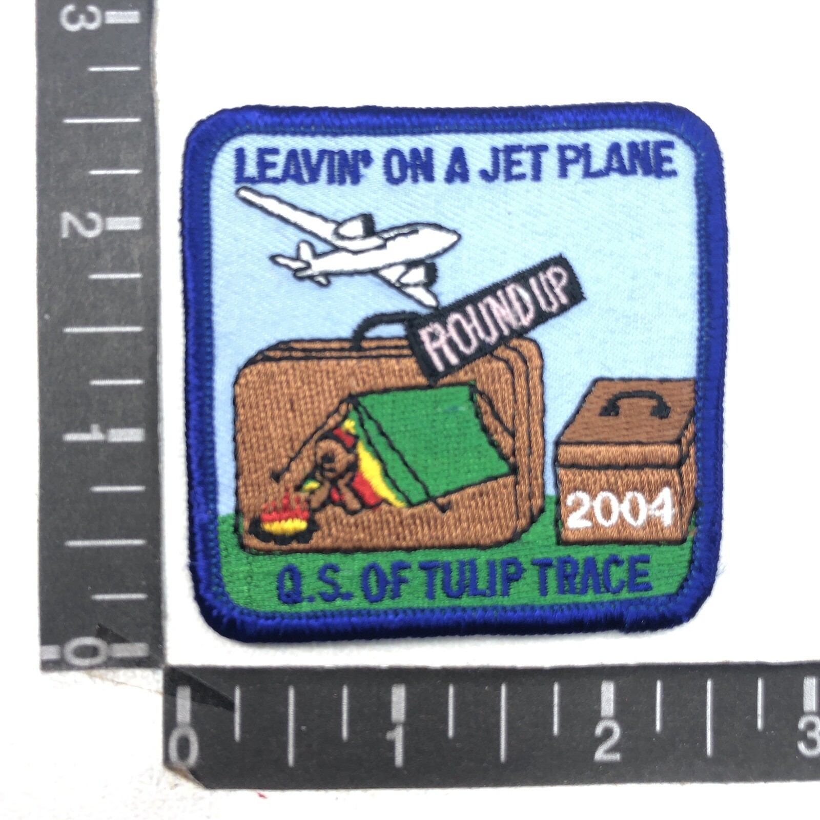 Possibly TULIP TRACE Girl Scouts LEAVIN’ ON A JET PLANE Airplane Patch C99F