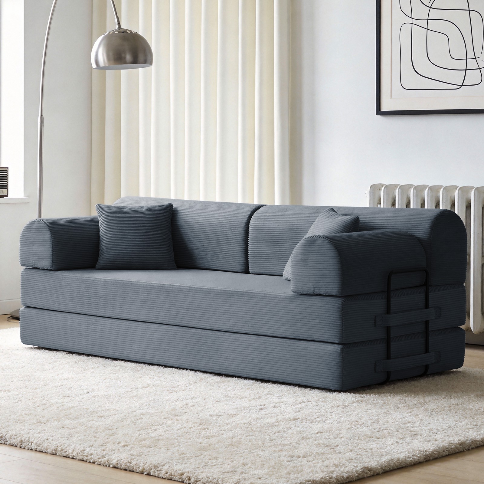 Convertible Sleeper Sofa Bed, Corduroy Folding Couch, Dark Gray