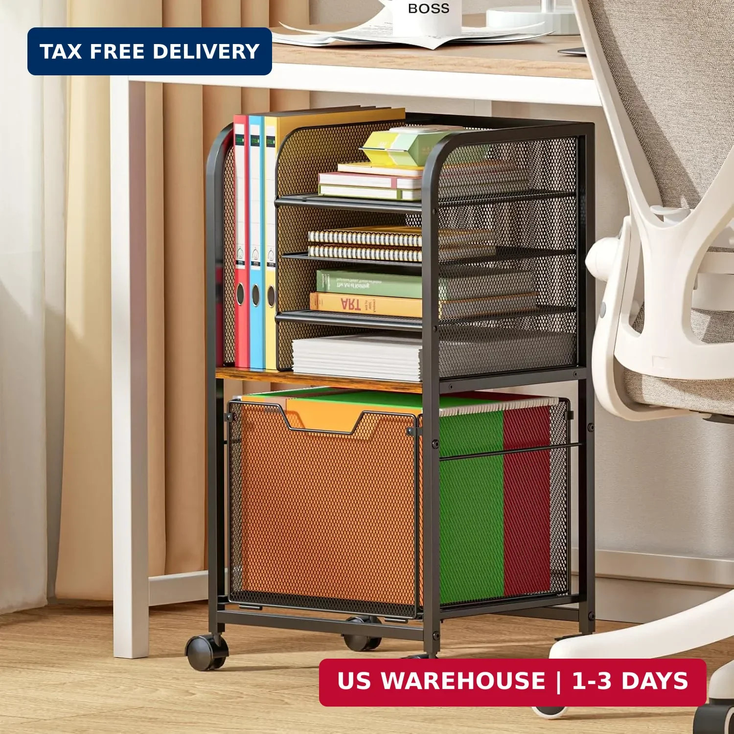 Feyejade 5-Tier Rolling File Cart Cabinet Under Desk Storage Organizer | Letter-