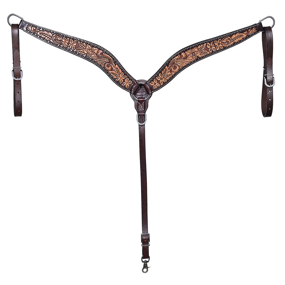 HILASON Horse Floral Hand Carved American Leather Breast Collar Dark Brown |