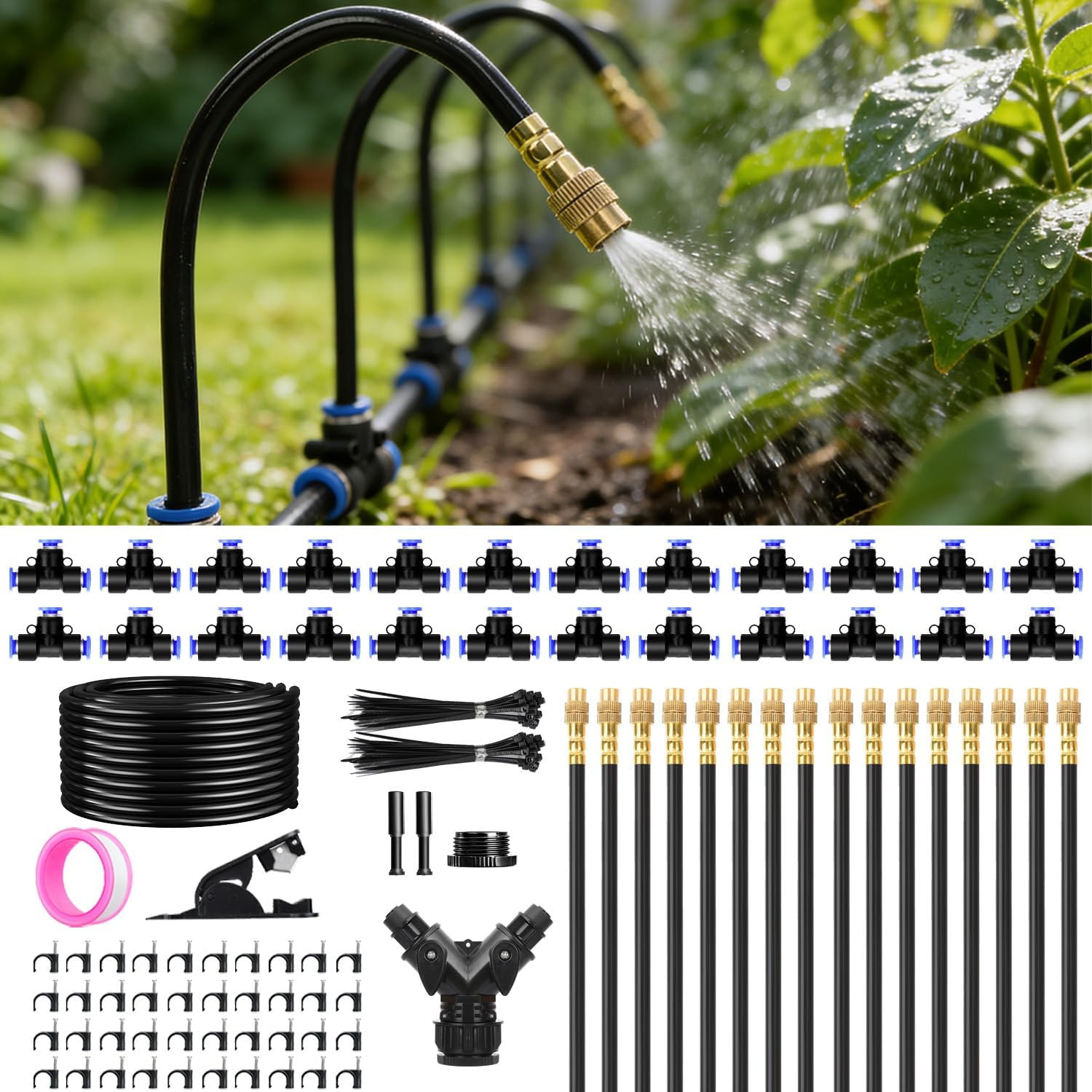 100FT 1/4" Drip Irrigation System, 2026 Upgrade Garden Irrigation Kit with 24Pcs