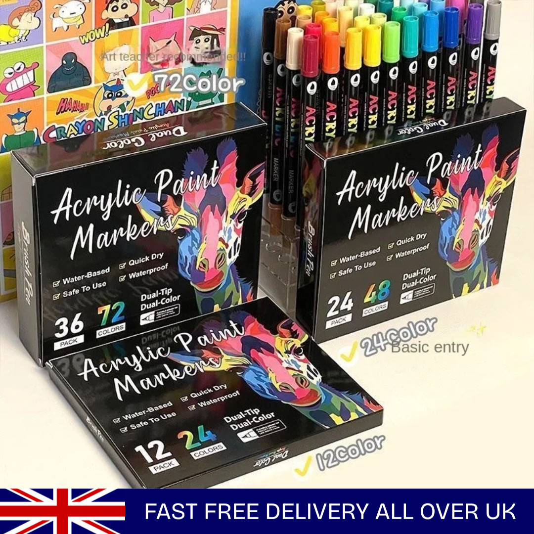 Professional Acrylic Paint Markers Dual Tip Fine Brush Pens for Stone Wood