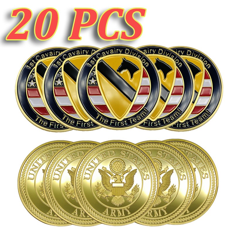 20PCS US Army The First Team! Gold Plated 1st Cavaly Division Commemorative Coin