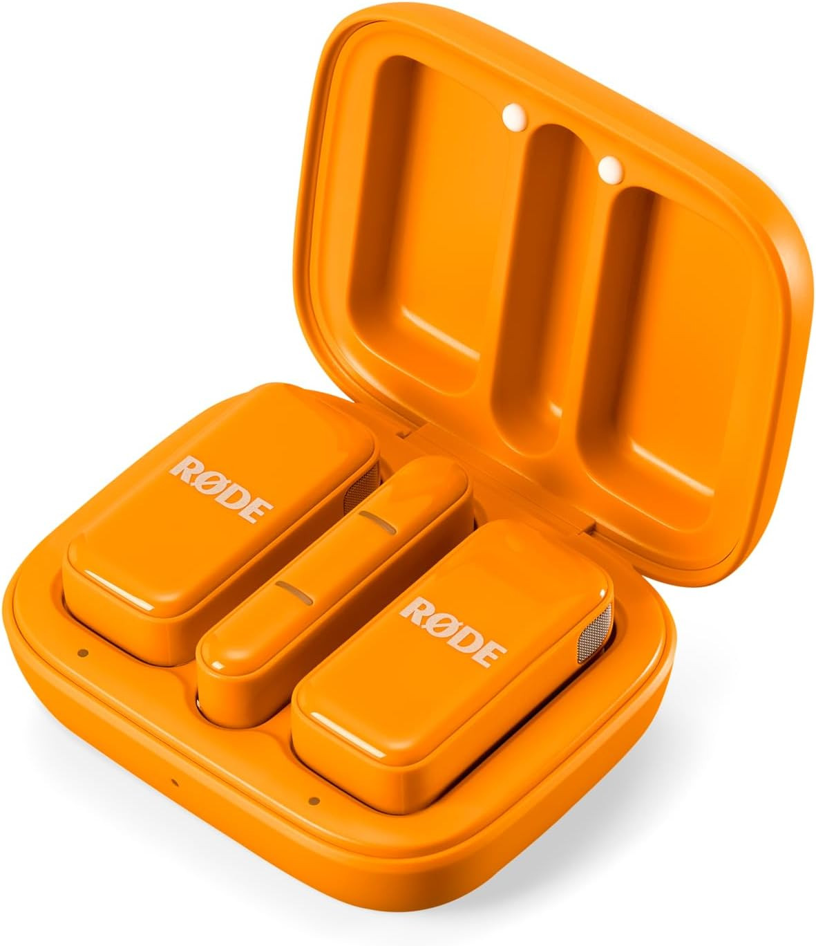 Compact Wireless Microphone Set for Smartphones - 2 Mics & Charging Case, Orange