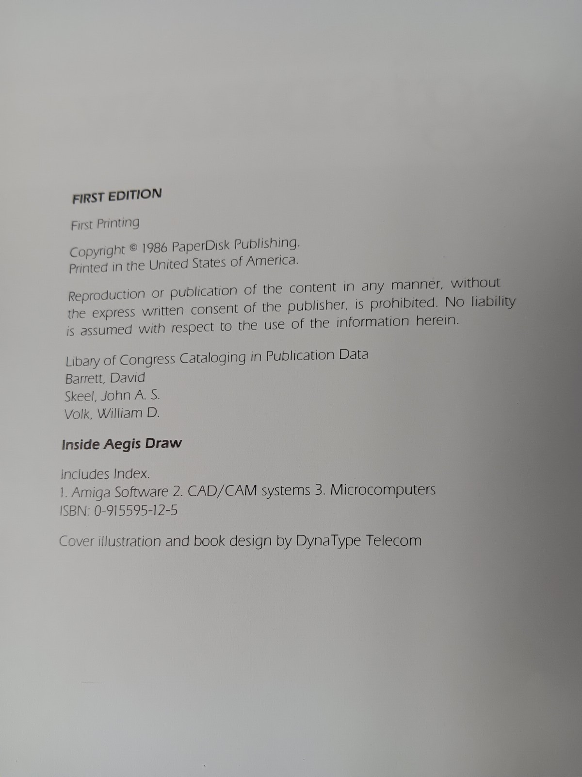 Commodore Amiga Inside Aegis Draw Users Manual Guide Book Skeel Barrett Volk