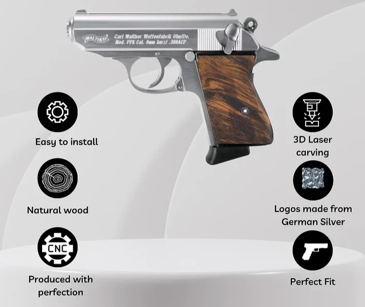 Walter PPK Grips, Wood Grips (does not fit Walther PPK/s) Handmade High Quality