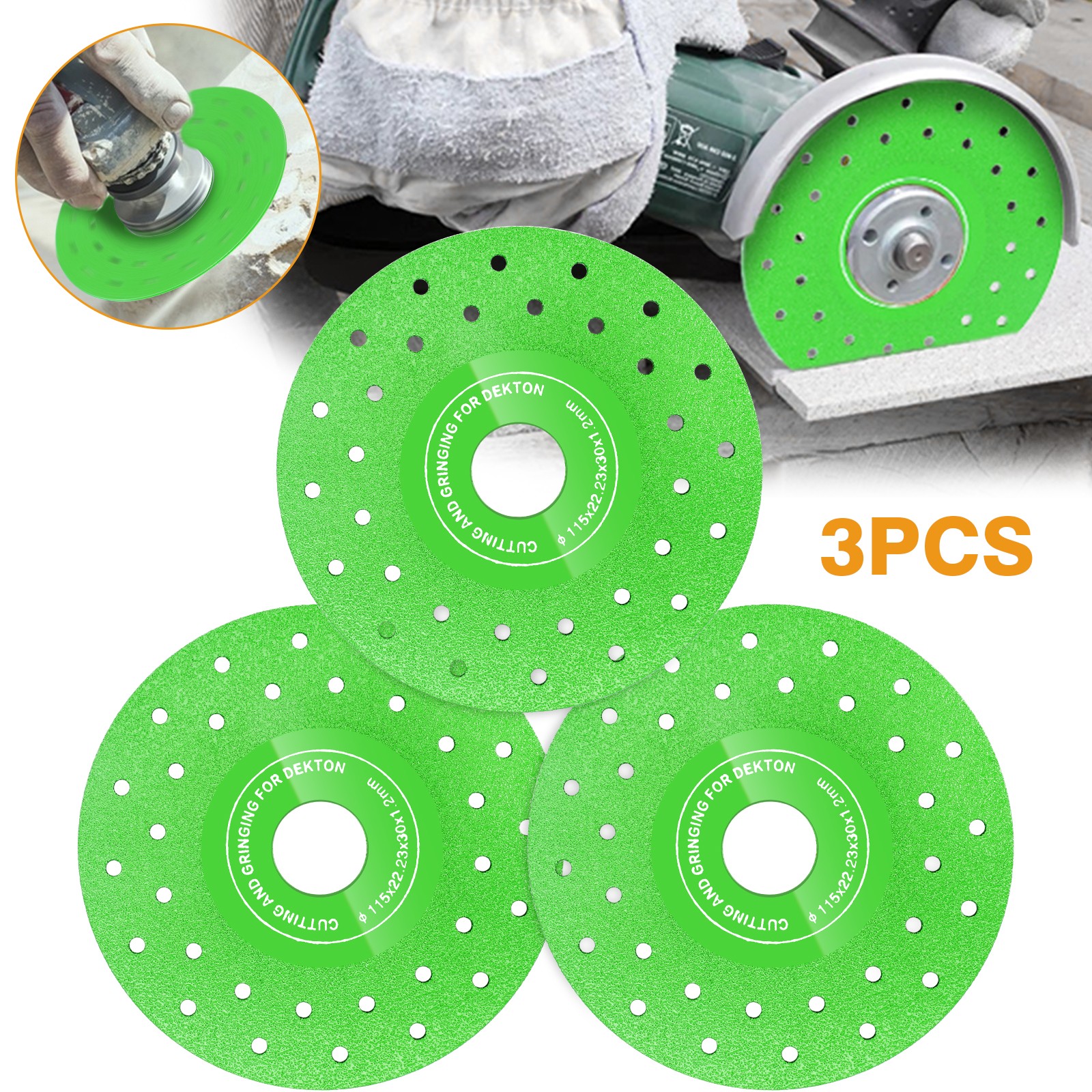 3Pcs Rock Slab Grinding Disc 4.5 Inch Tile Glass Cutting Disc for Angle Grinder