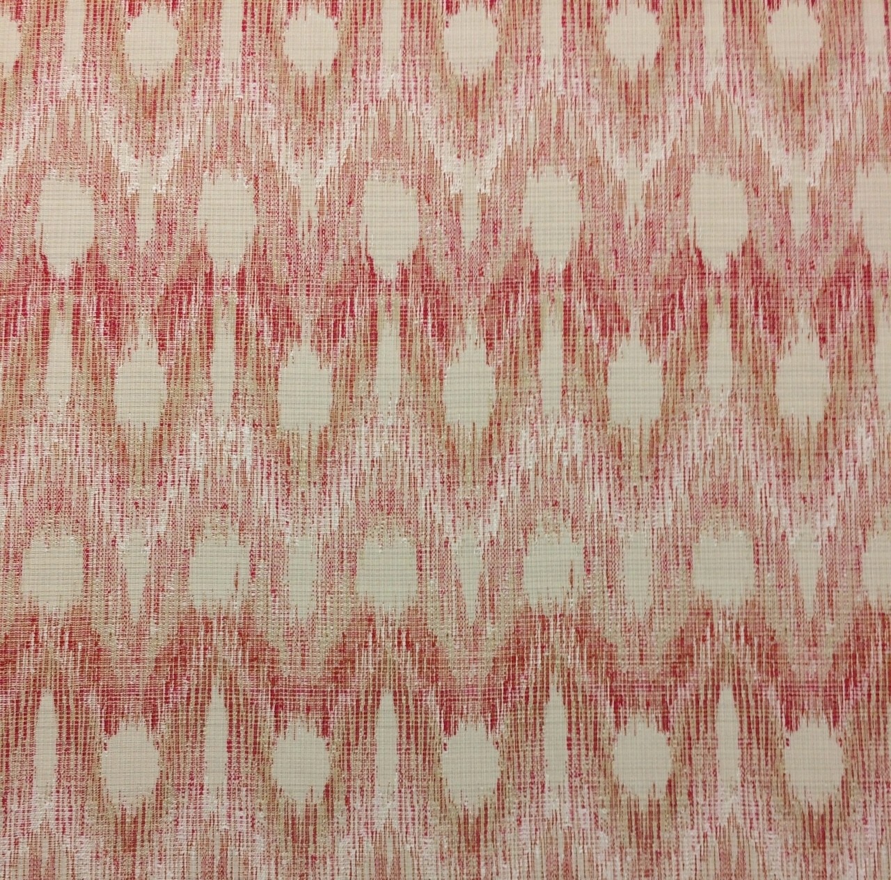 BALLARD DESIGNS VERETA RED CREAM IKAT WOVEN MULTIUSE FABRIC BY THE YARD 55"W