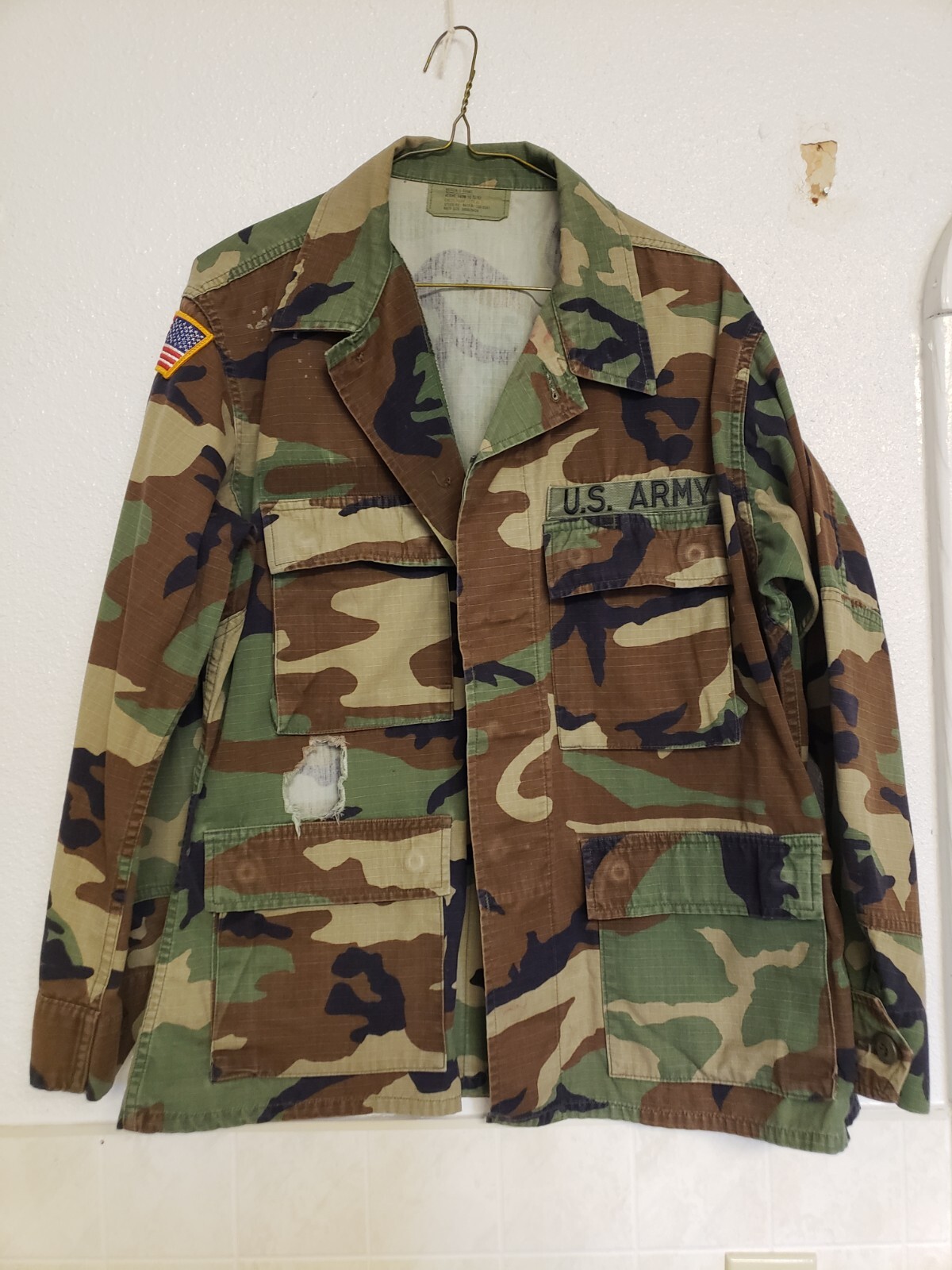 Vtg US Army Military Issue Distressed M X Short Hot Weather Shirt Jacket  Camo