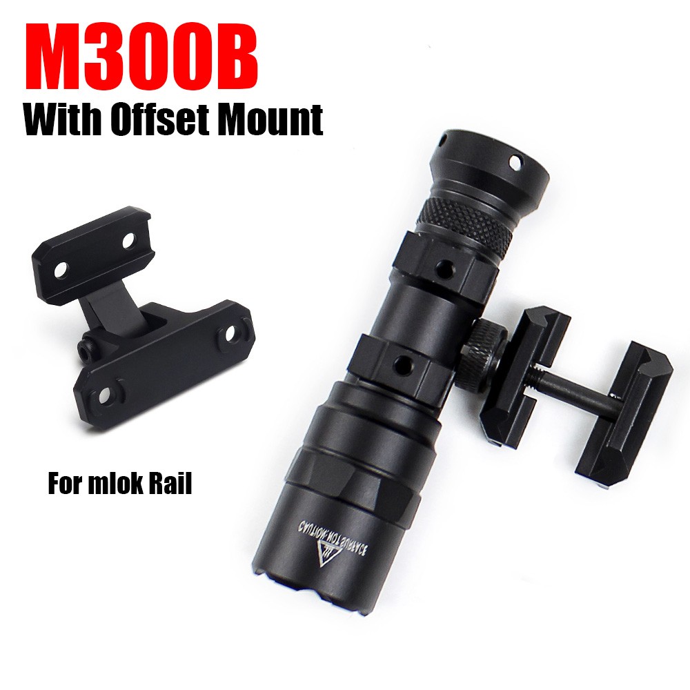 M300B Tactical Flashlight mini Rifle Light for 20mm Pic Rail + Mlok Offset Mount