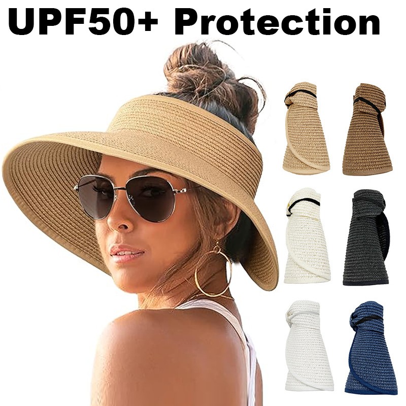Women Sun Hat w/ Ponytail Hole Beach Hiking Summer Wide Brim Foldable Bucket Hat