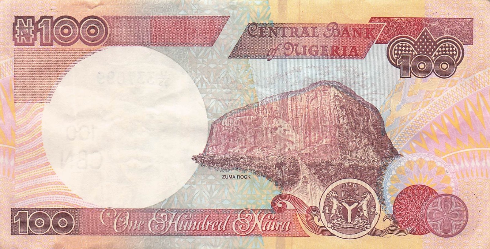 Nigeria  100  Naira  2012  Series  U/95  Zuma Rock  Circulated Banknote X 22