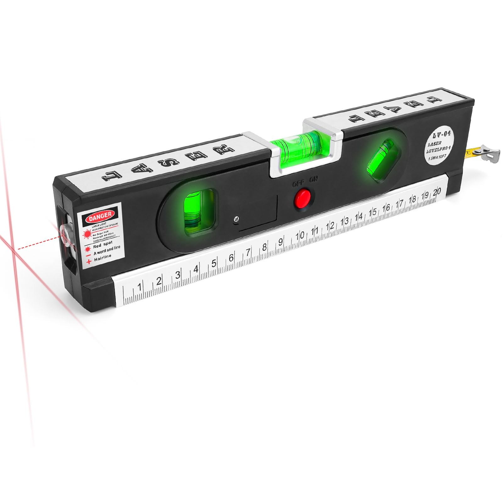 Juzuxi 4-In-1 Laser Level 3 Led Lightmultifunctional Torpedo Level 100Ft