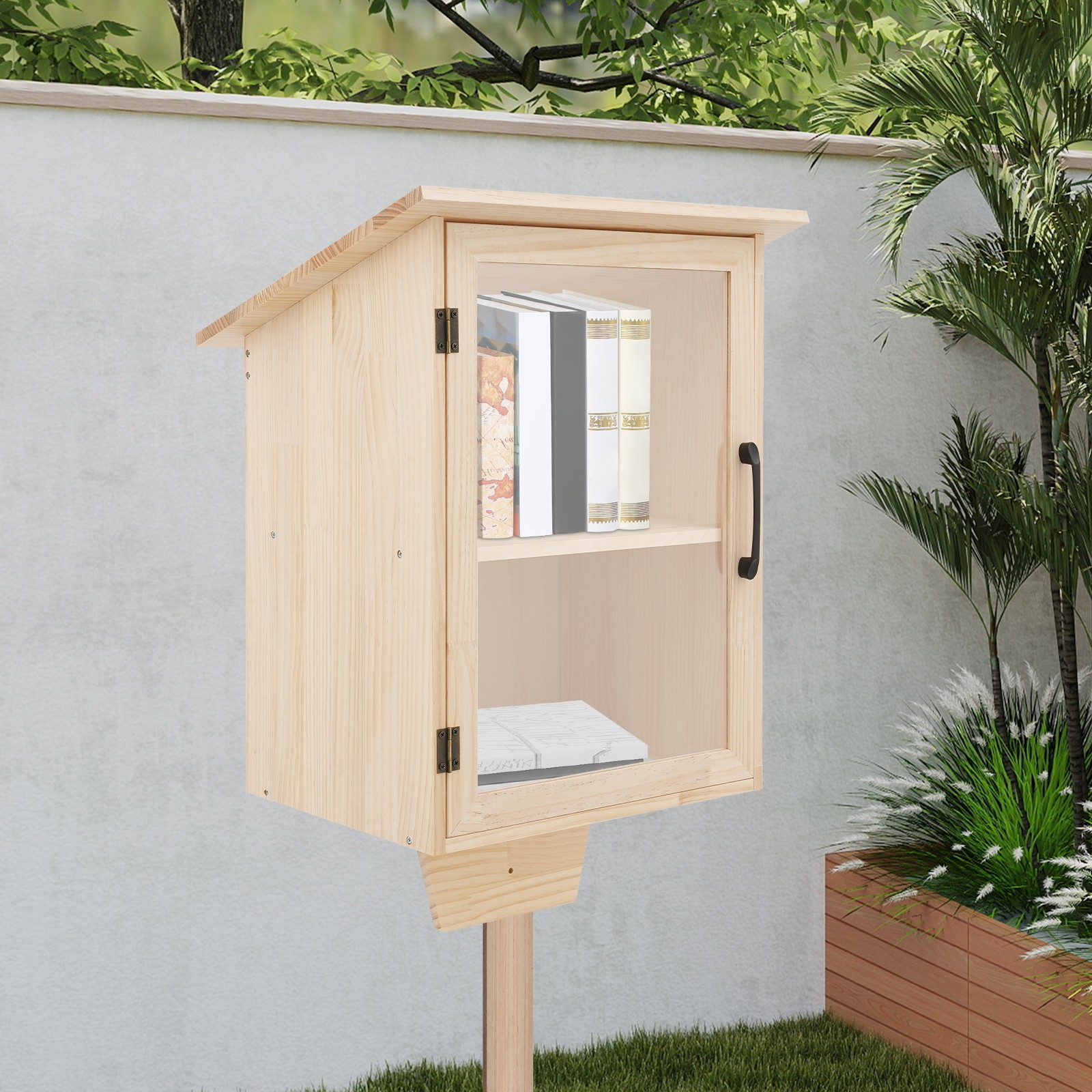 2 Tiers Book Storing Cabinet, Single-Door Wooden Bookcase, Newspapers Cabinet