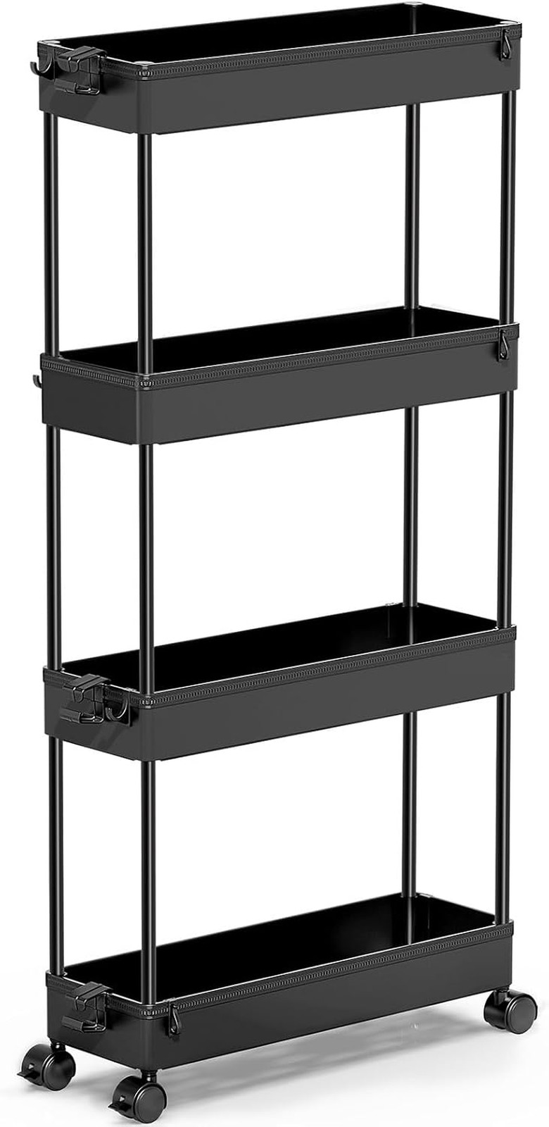 Slim Rolling Storage Cart, 4 Tier Bathroom Cart Organizer,Black | Narrow Rolling