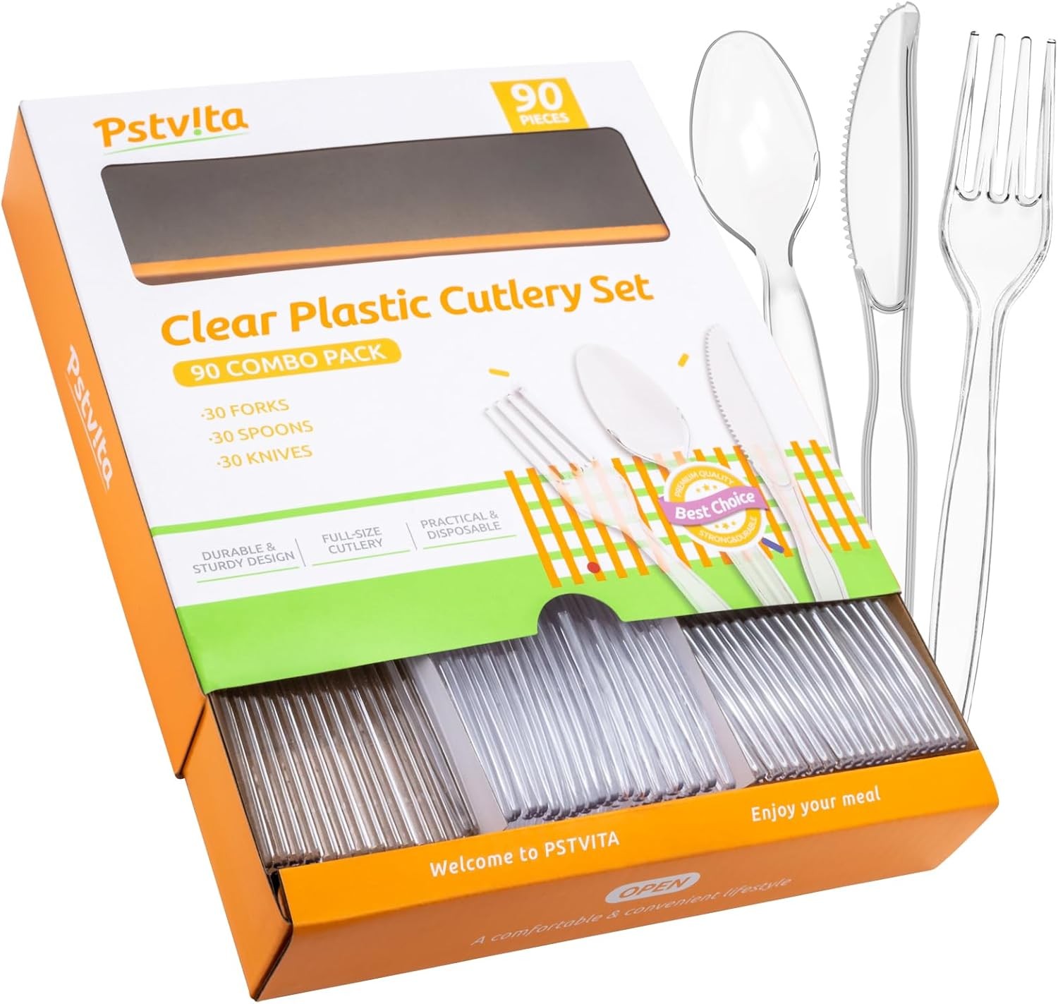 Heavy Duty Plastic Sierware - Clear Utensils Disposable Cutlery Set -30
