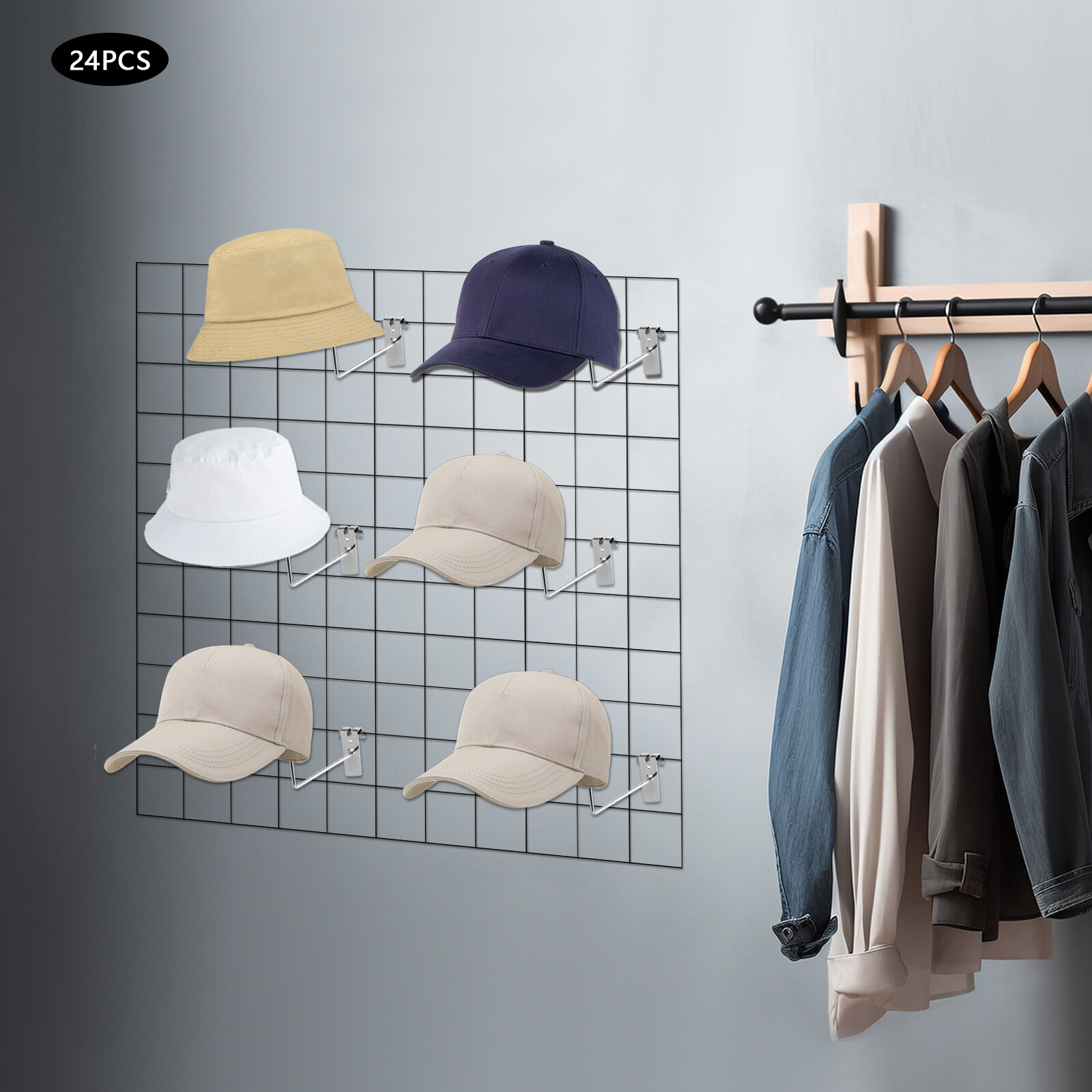 24pcs Hat Racks, Hat Hanger Gridwall Hooks, Slat Panels Cap Rack Retails Display