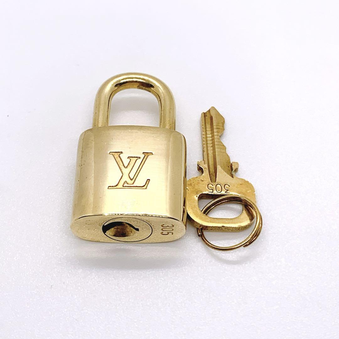 LOUIS VUITTON PadLock Lock & Key Brass Gold Authentic Number random Japan Used