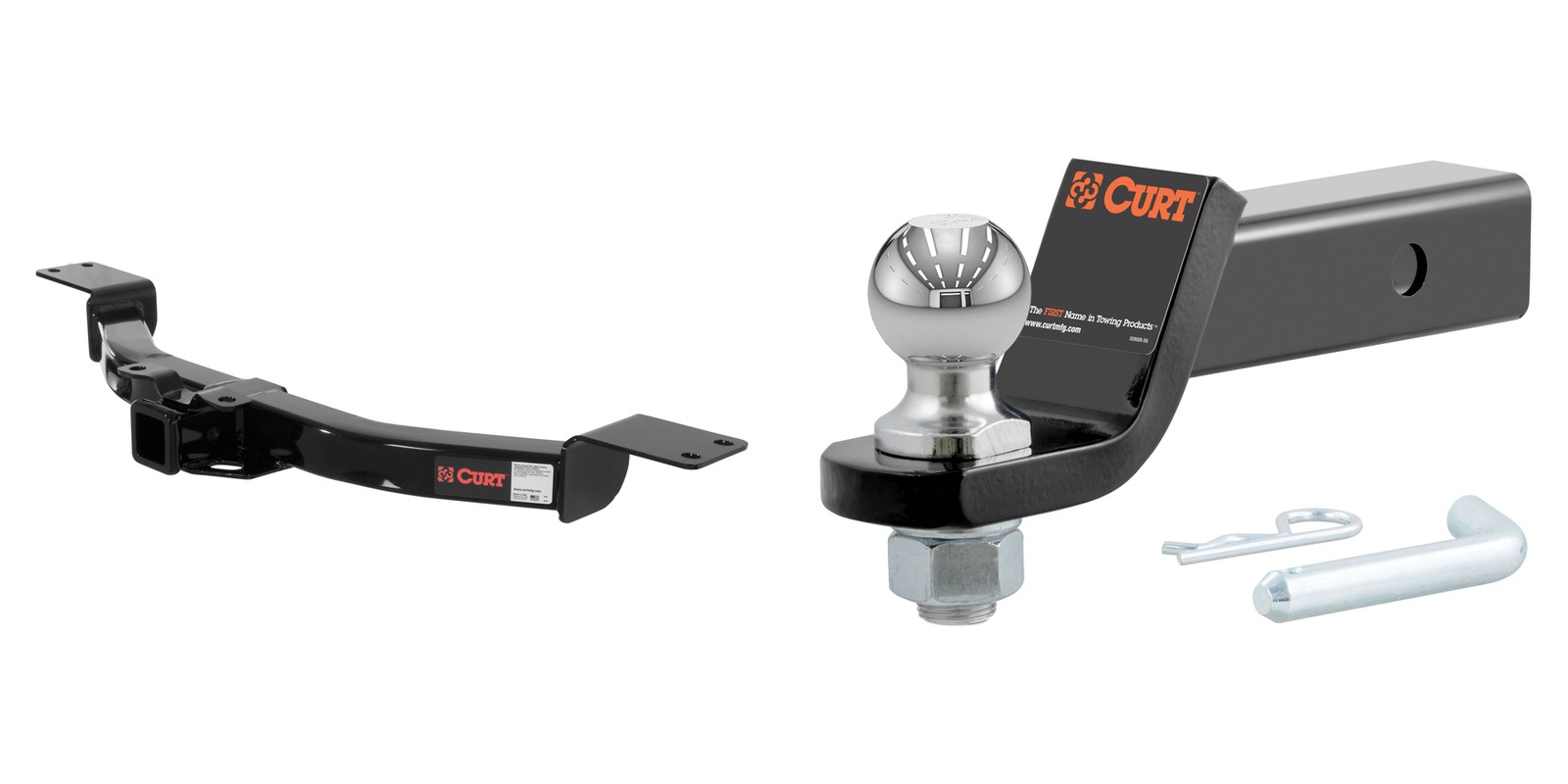 CURT Trailer Hitch Tow Kit 2in Receiver, 2in Ball Mount, Pin & Clip - 13424