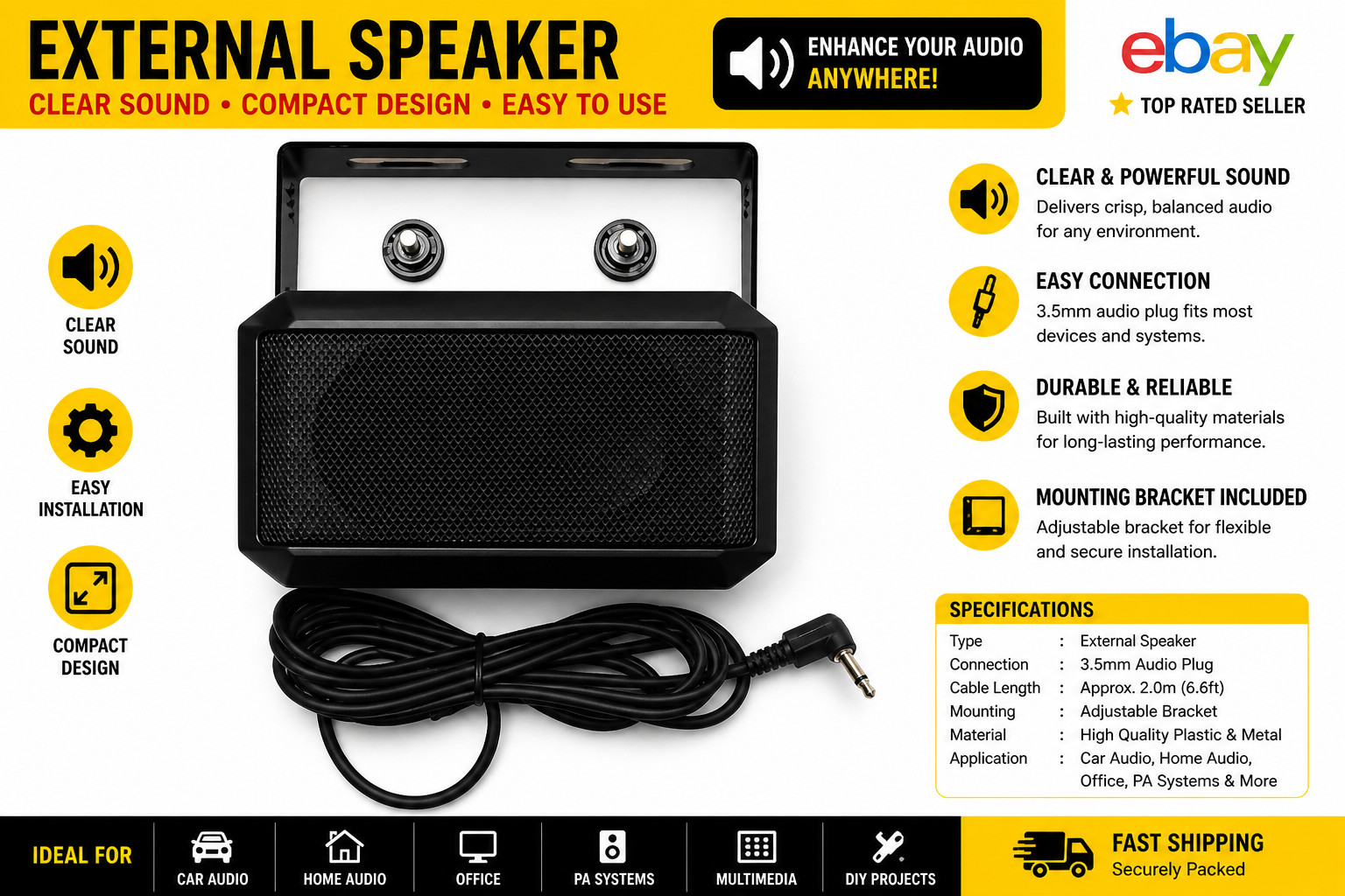 MOTOROLA STYLE HAM MOBILE BASE HT CB Communications Extension Speaker