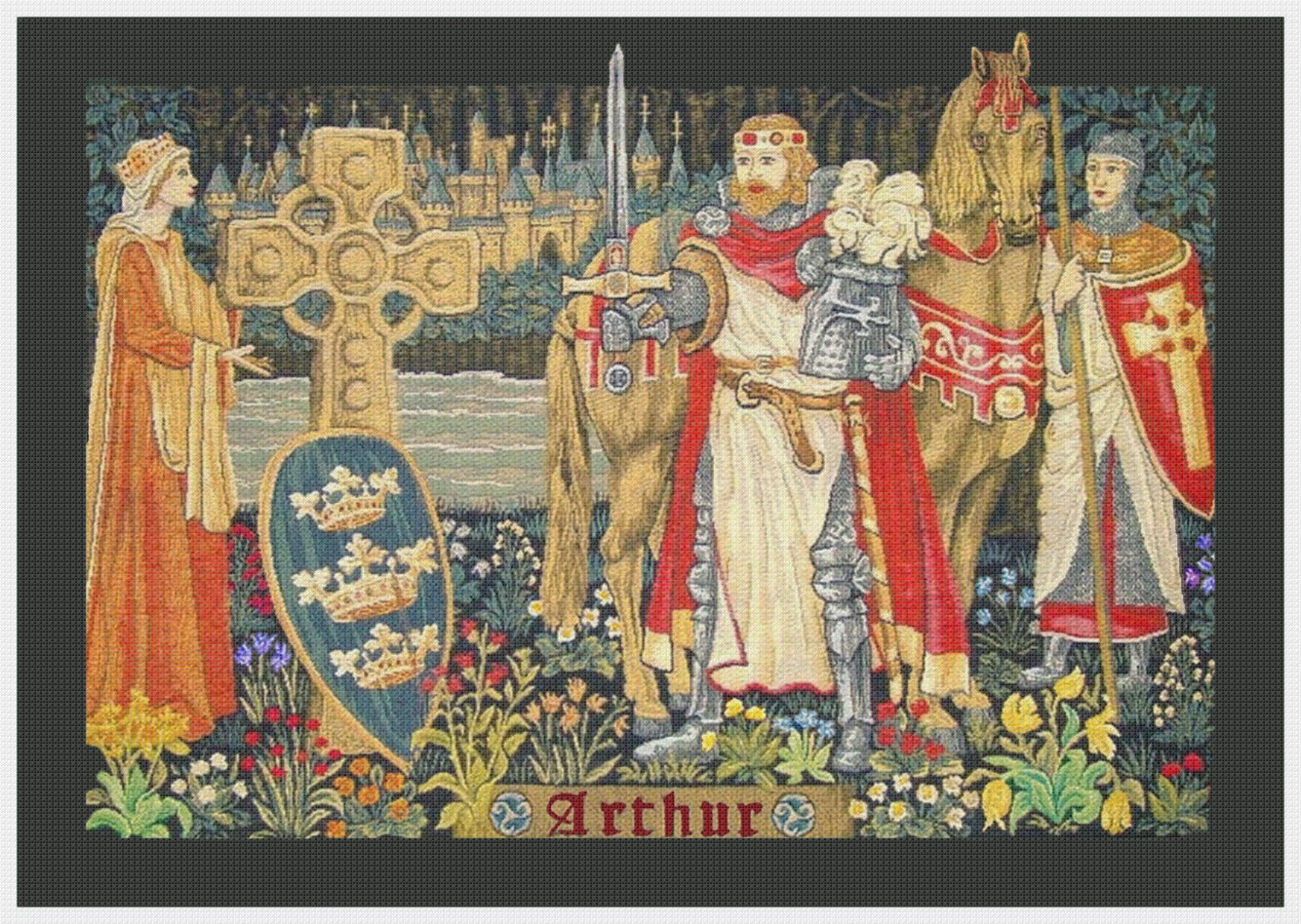 Medieval King Arthur from 16th Century Tapestry Counted Cross Stitch Pattern