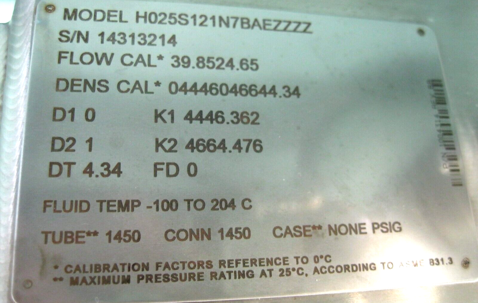 1/2" Micro Motion H025 Hygienic Mass Flow Sensor 800 Enhanced Core Processor C19