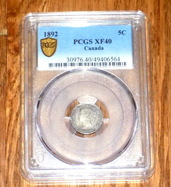 1892 Canada Silver 5 Cents PCGS XF 40 5C Canadian Queen Victoria Certified Coin