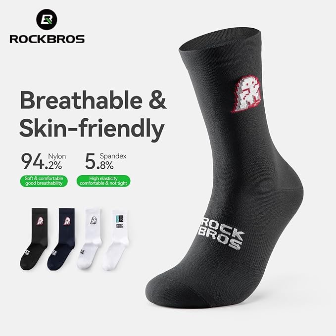 ROCKBROS Cycling Socks Breathable Wicking Bike Socks,Compression Fit, Tall Crew