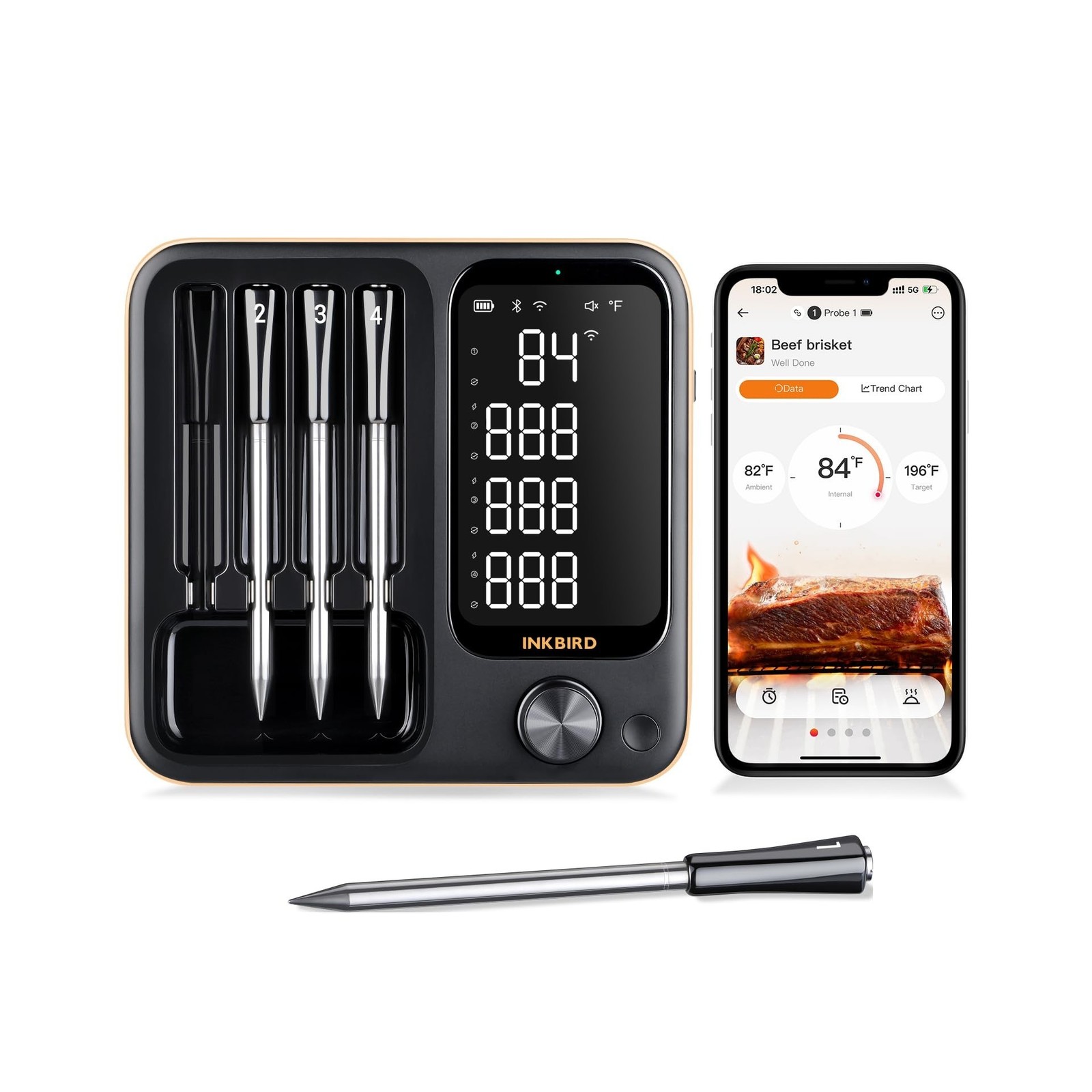 INKBIRD WiFi Wireless Meat Thermometer with 360°Readable LCD St... Fast USA