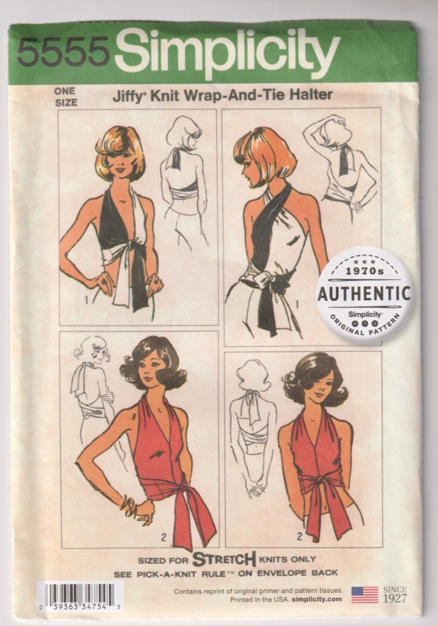 5555 SIMPLICITY Jiffy 70s - Knit Wrap HALTER TOP - One Size