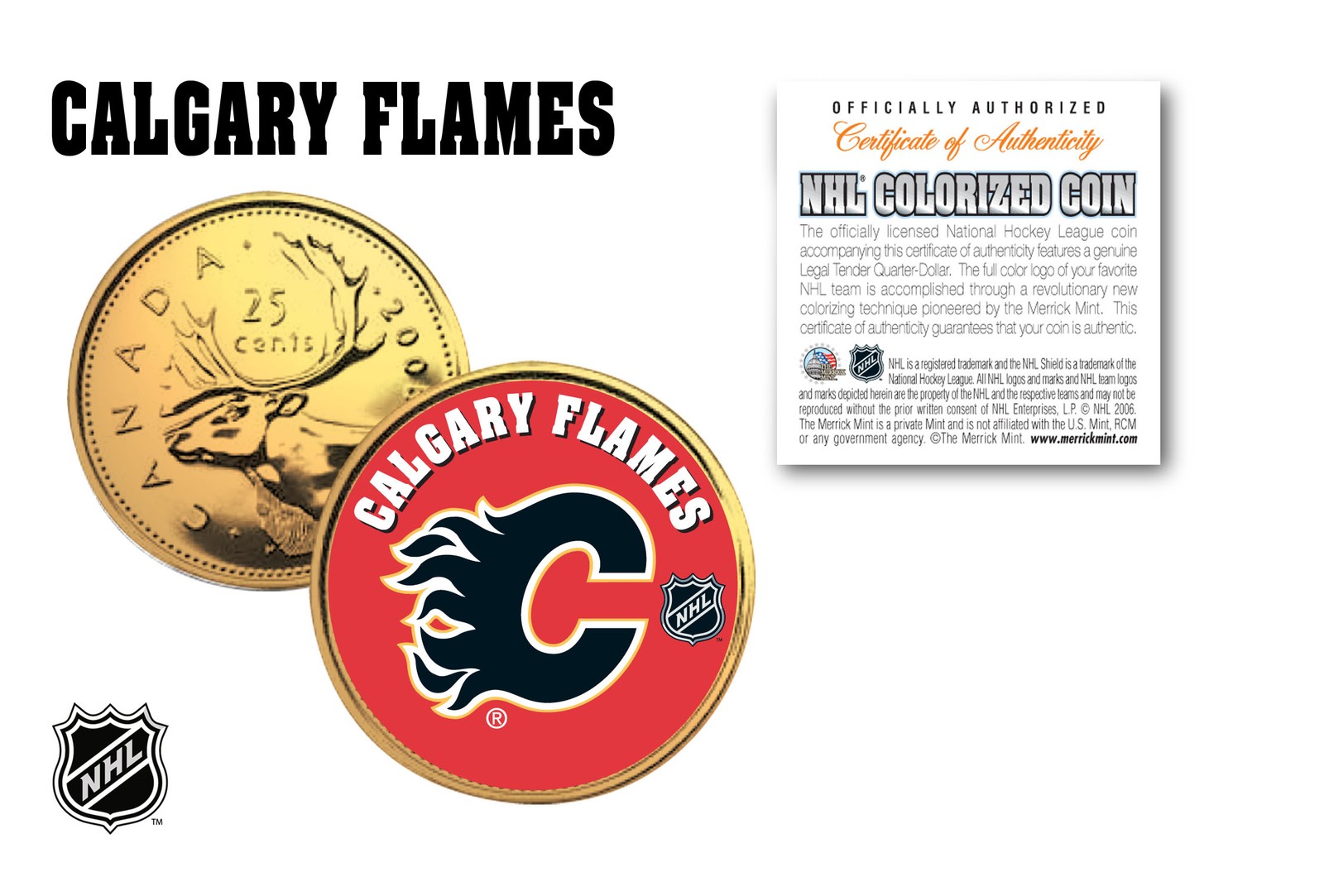 CALGARY FLAMES NHL Hockey 24K Gold Plated Canadian Quarter Coin * LICENSED *