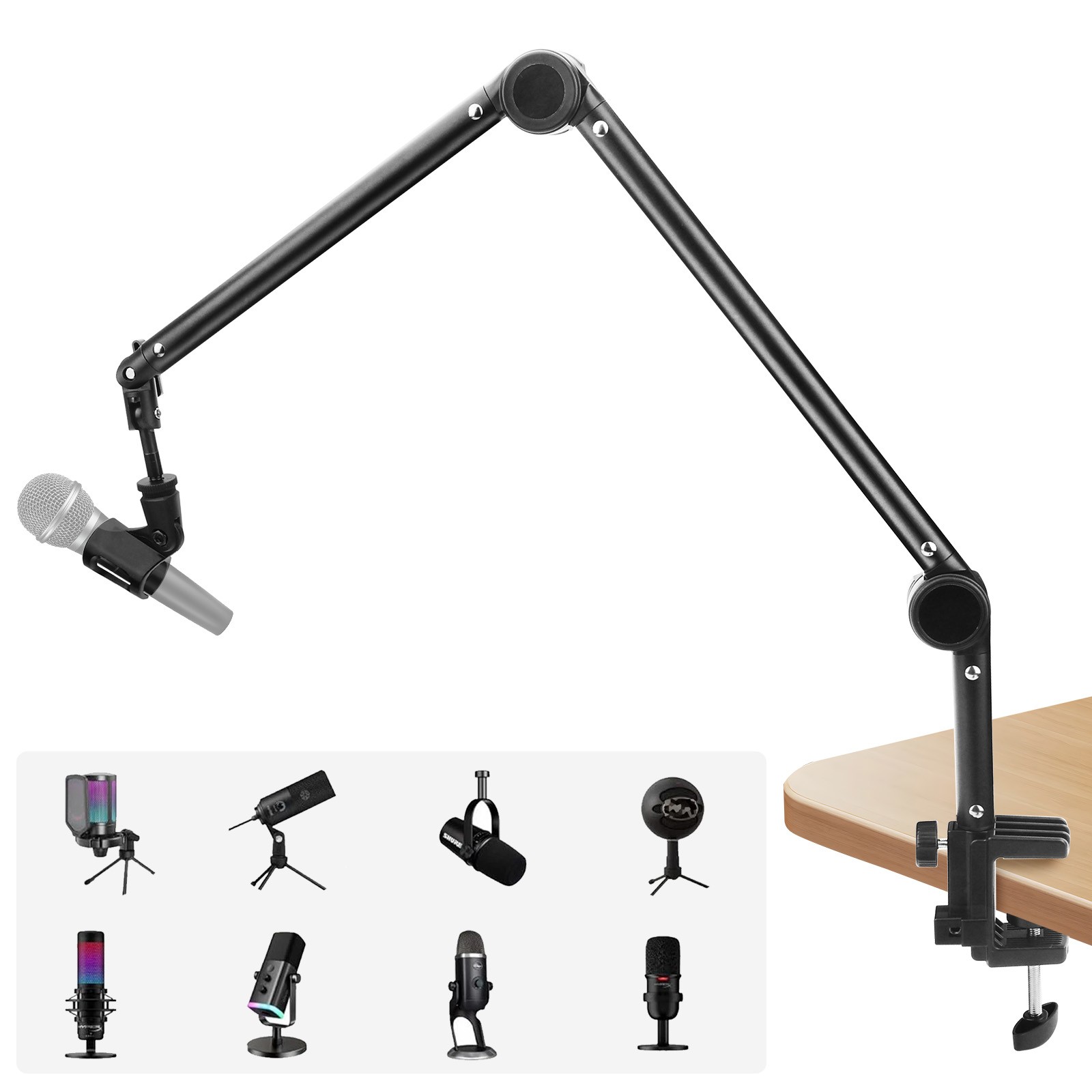 37" Mic Boom Arm Suspension Scissors Desk Microphone Stand w/ 3/8" 5/8" Adapter