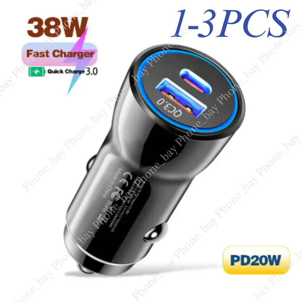 38W 12V USB C Car Phone Fast Charger Adapter PD/QC USB A Cigarette Lighter Plug