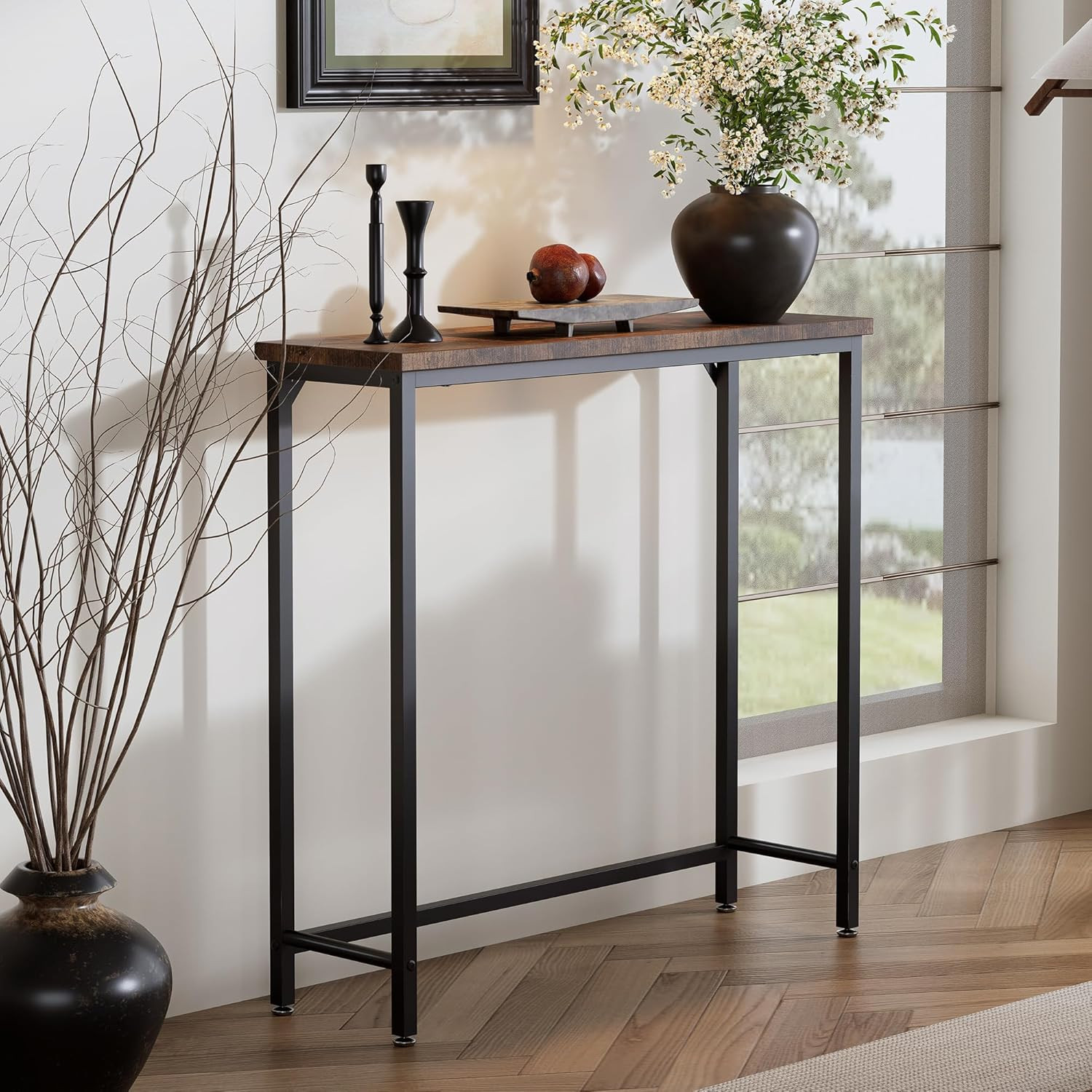 Narrow Entryway Console Table & Sofa Side Table - Industrial Hallway Table for S