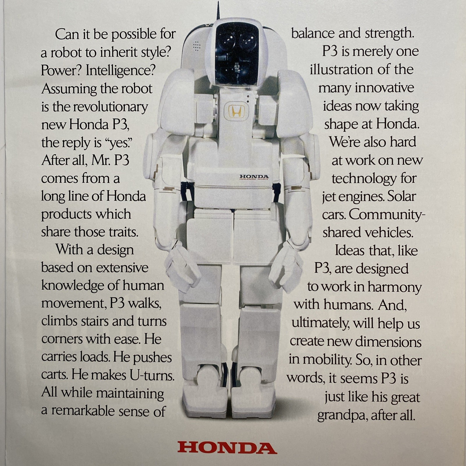 2001 Honda P3 Robot PRINT AD Great Grandfather Was a Honda Civic Inherit Style