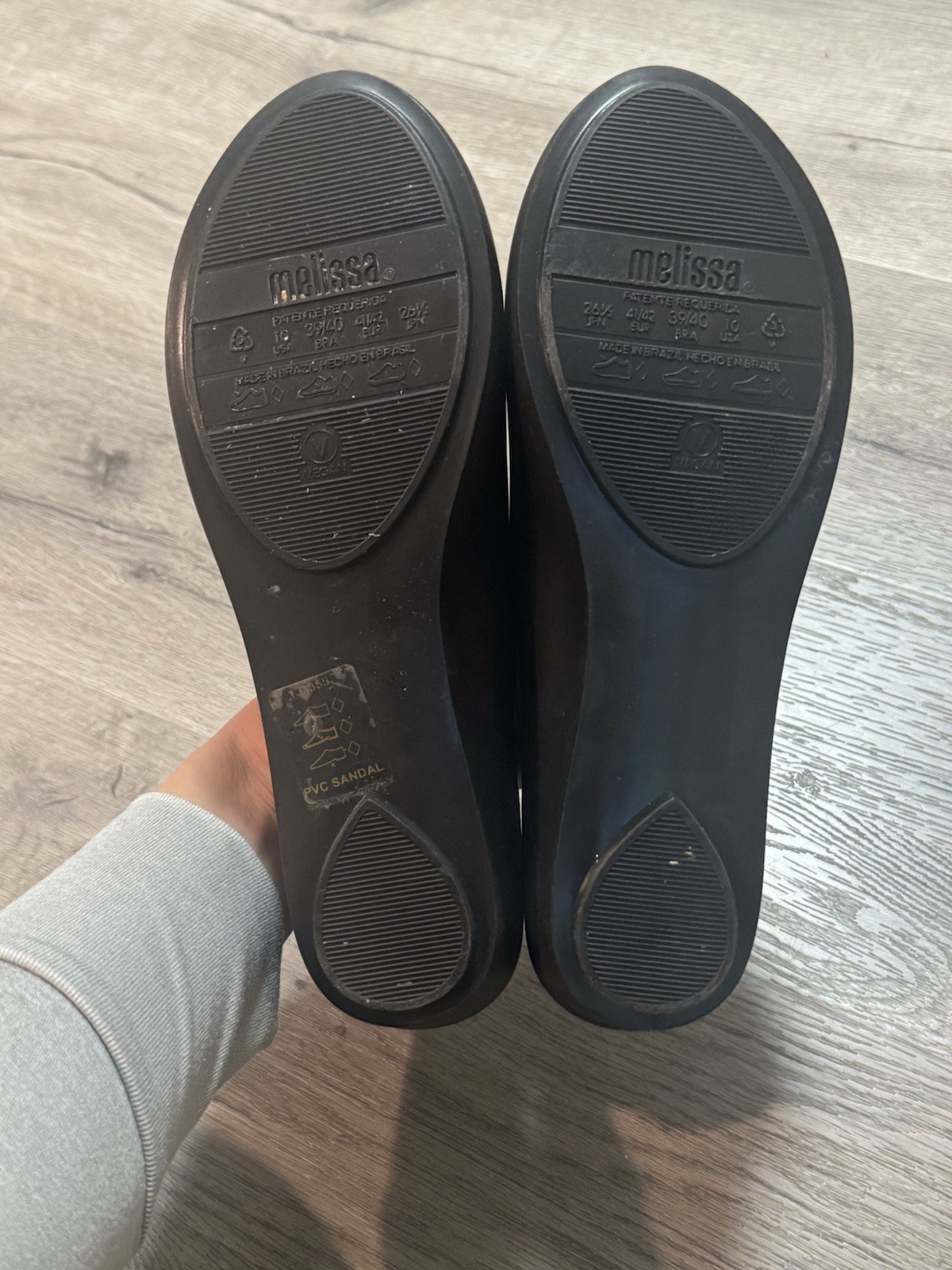 Melissa Sz 10 Round Peep Toe Black Flats EUC Shoes PVC