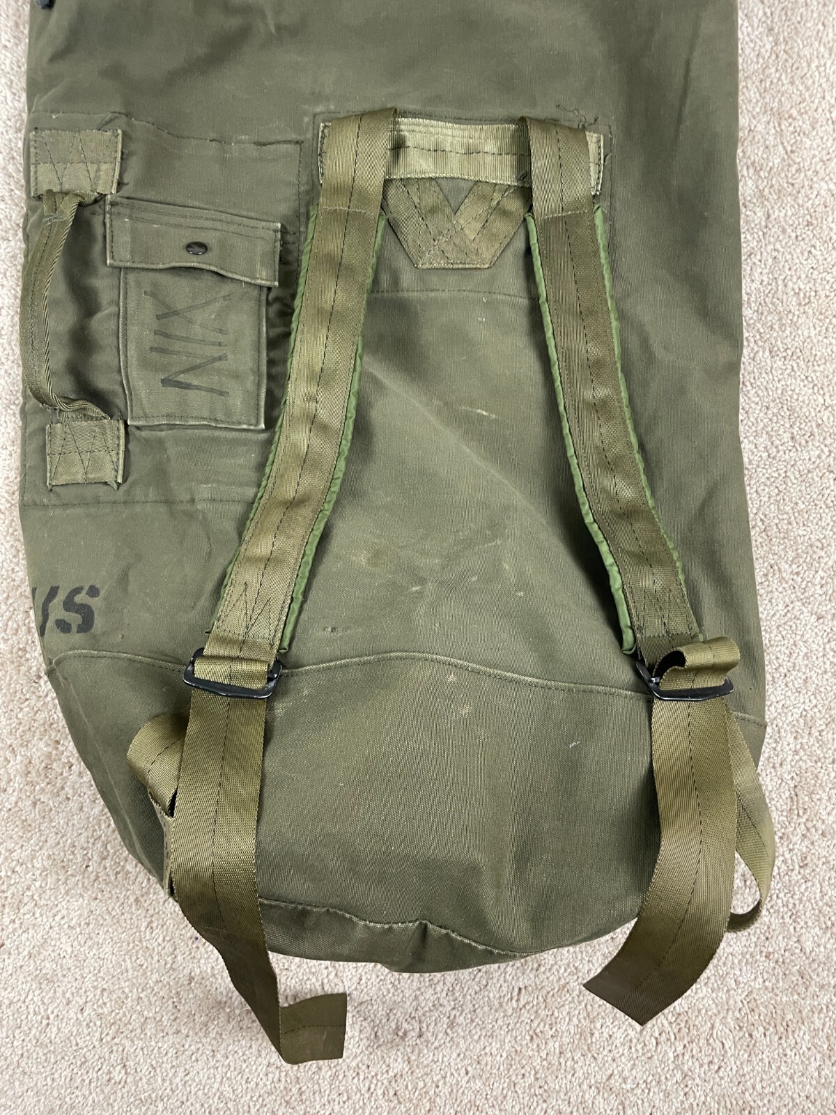 Vintage US Military Army Backpack Duffel Bag Adjustable Strap Pockets Green