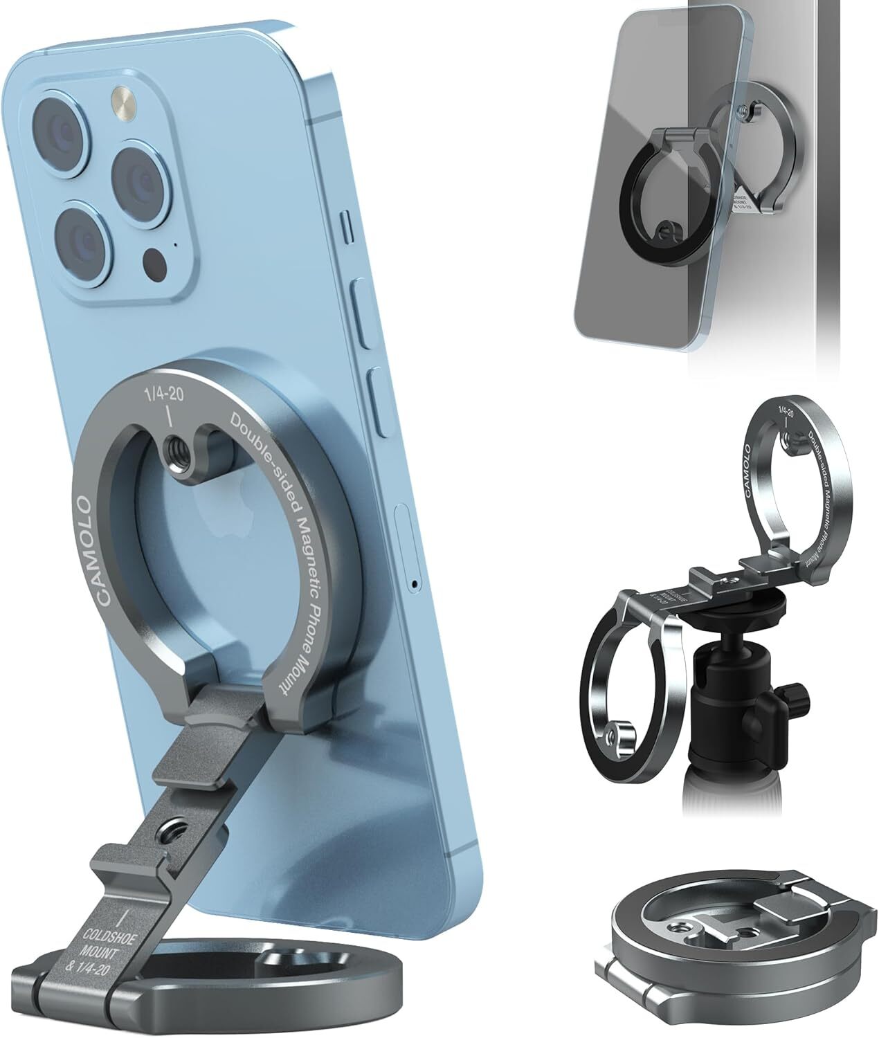 CAMOLO Dual Magnetic Phone Holder Stand Gym For Magsafe iPhone Tripod Mount Vlog