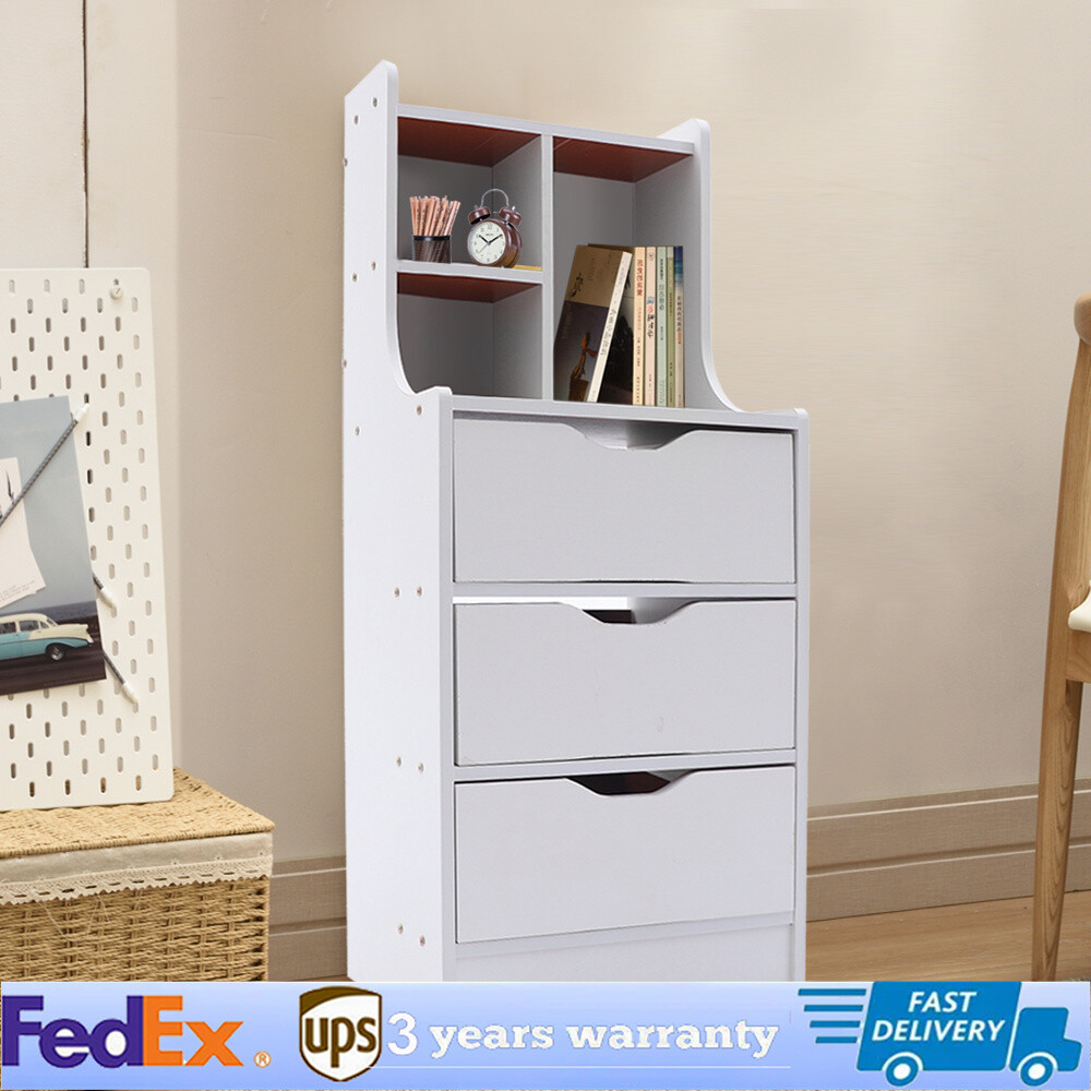 Nightstand Bedroom Small Bedside Table Storage Cabinet Organizer with 3 Drawers