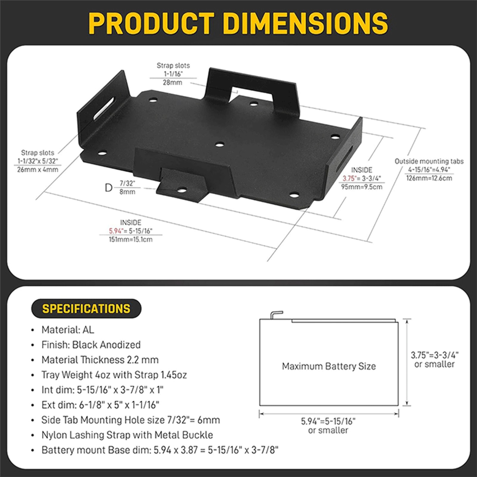 Small Battery Tray Adjustable Battery Storage Holder Box Automotive Helpful